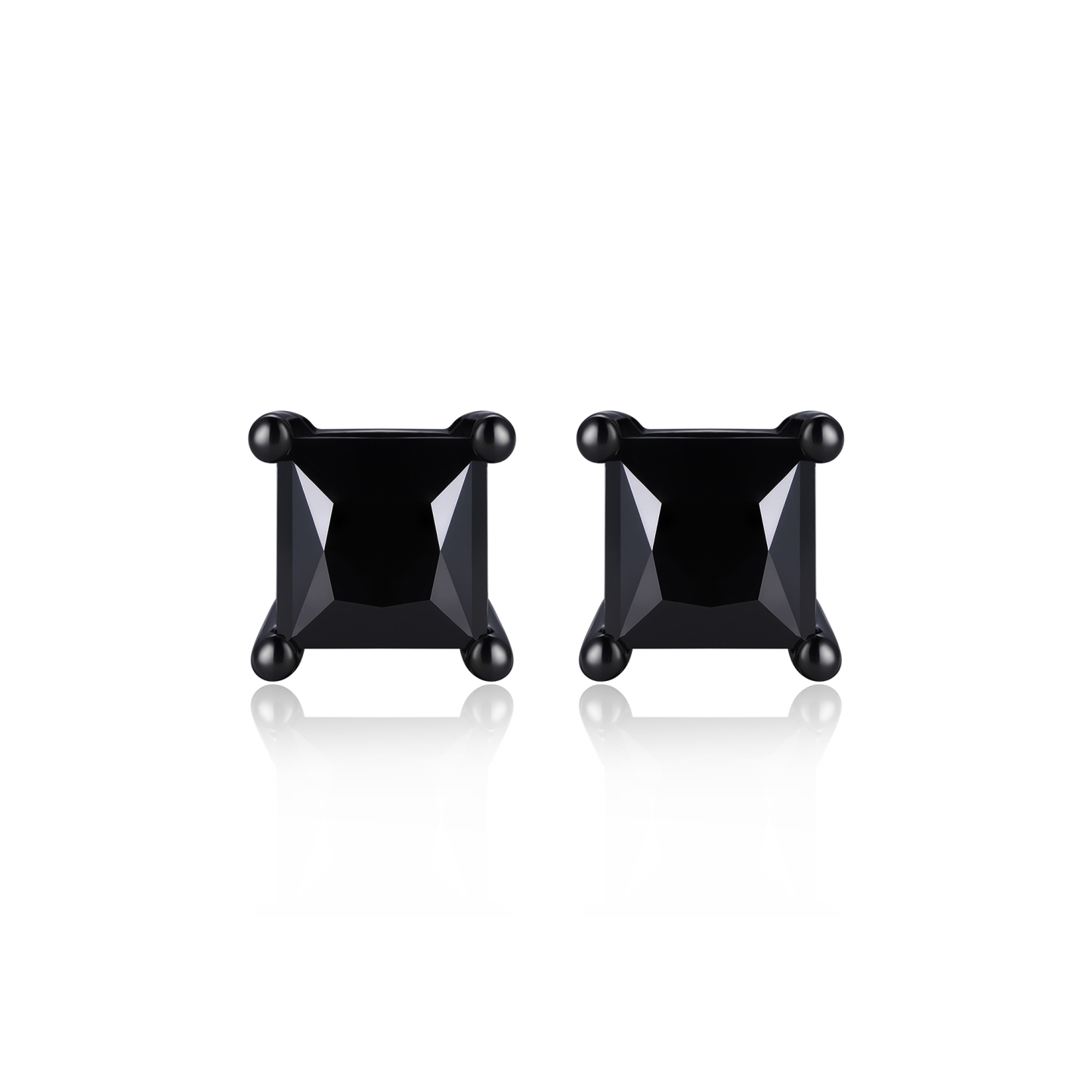 0.6 Carat Four-Prong Princess Cut Black Moissanite Stud Earrings in Black Plated