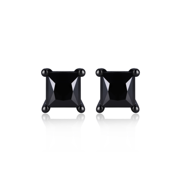 0.6 Carat Four-Prong Princess Cut Black Moissanite Stud Earrings in Black Plated