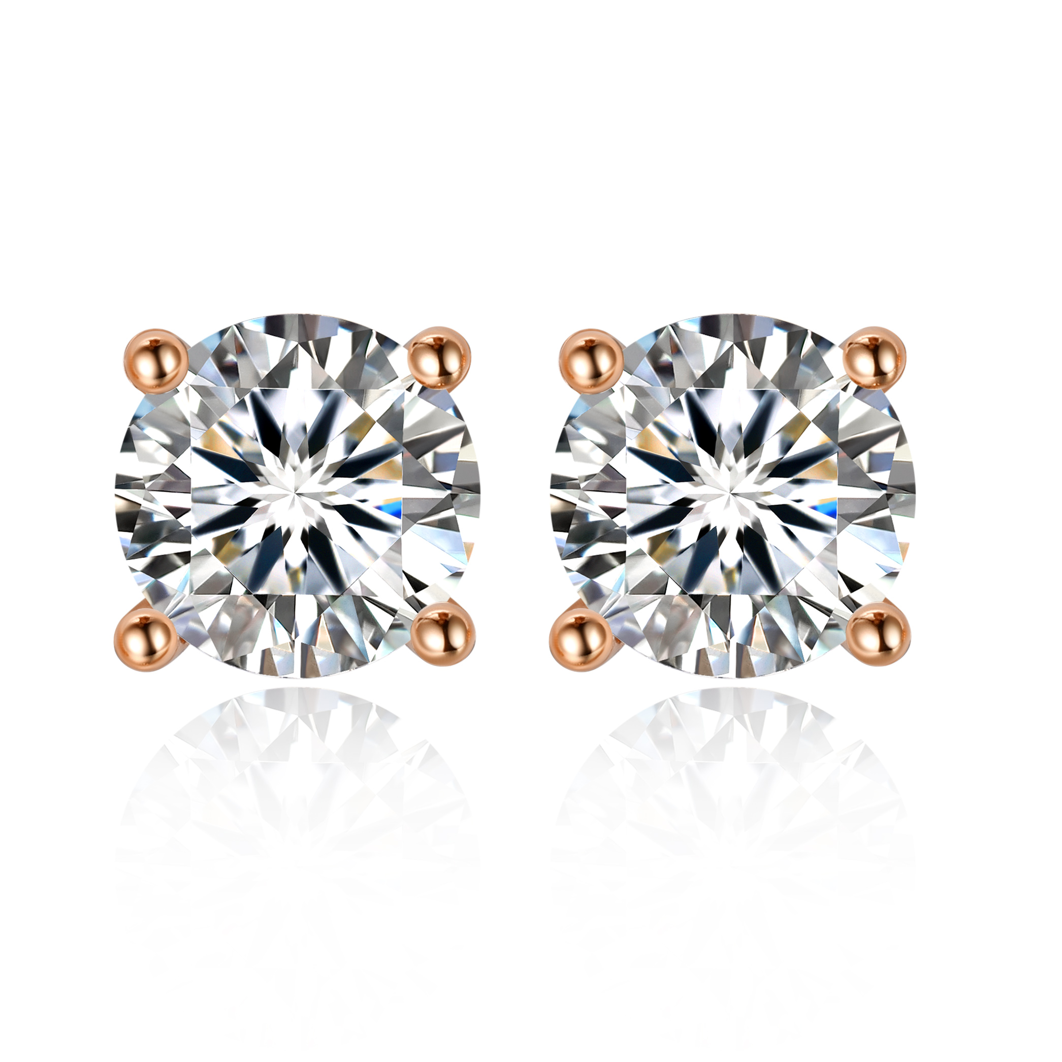 1.5 Carat 4 Prong Round Moissanite Stud Earrings in Rose Gold