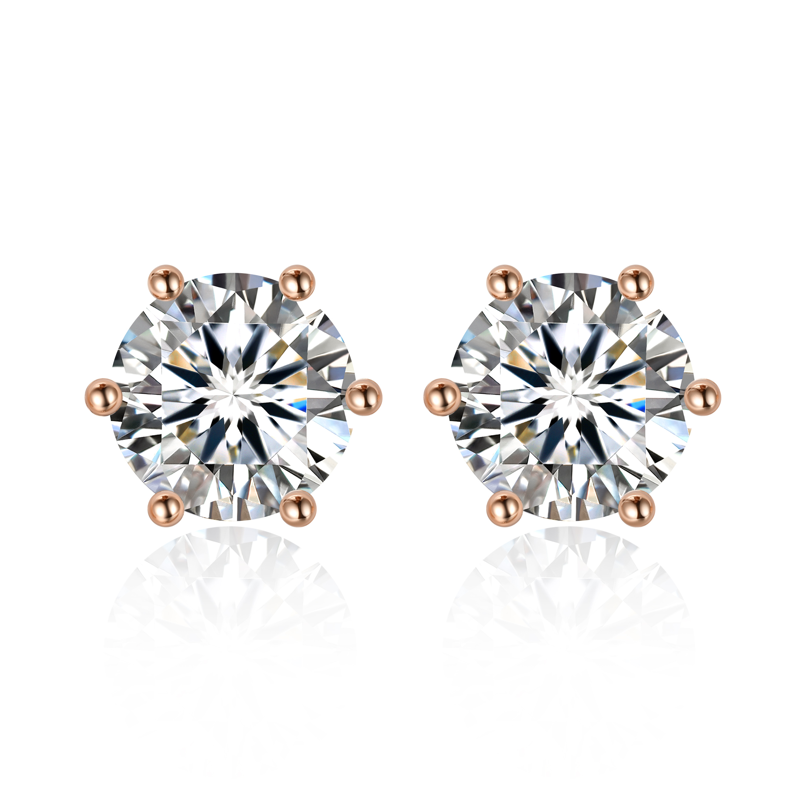 1.5 Carat Six-Prong Round Cut Moissanite Stud Earrings in Rose Gold