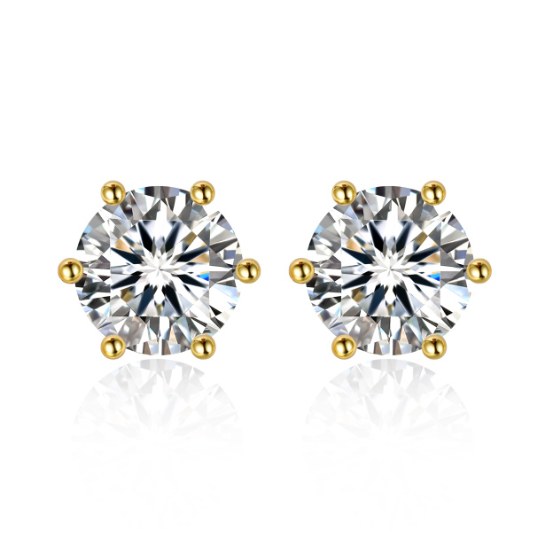 1.5 Carat Six-Prong Round Cut Moissanite Stud Earrings in Yellow Gold
