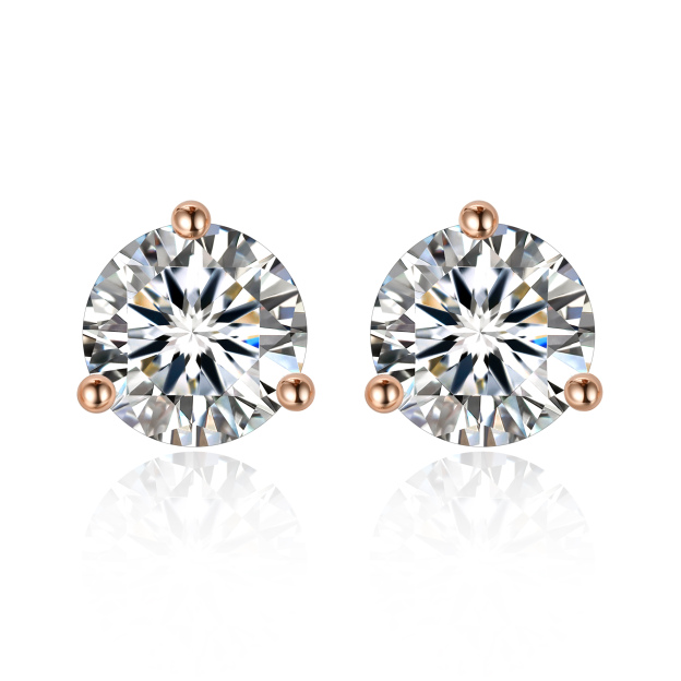 1.5 Carat Three-Prong Round Moissanite Stud Earrings in Rose Gold