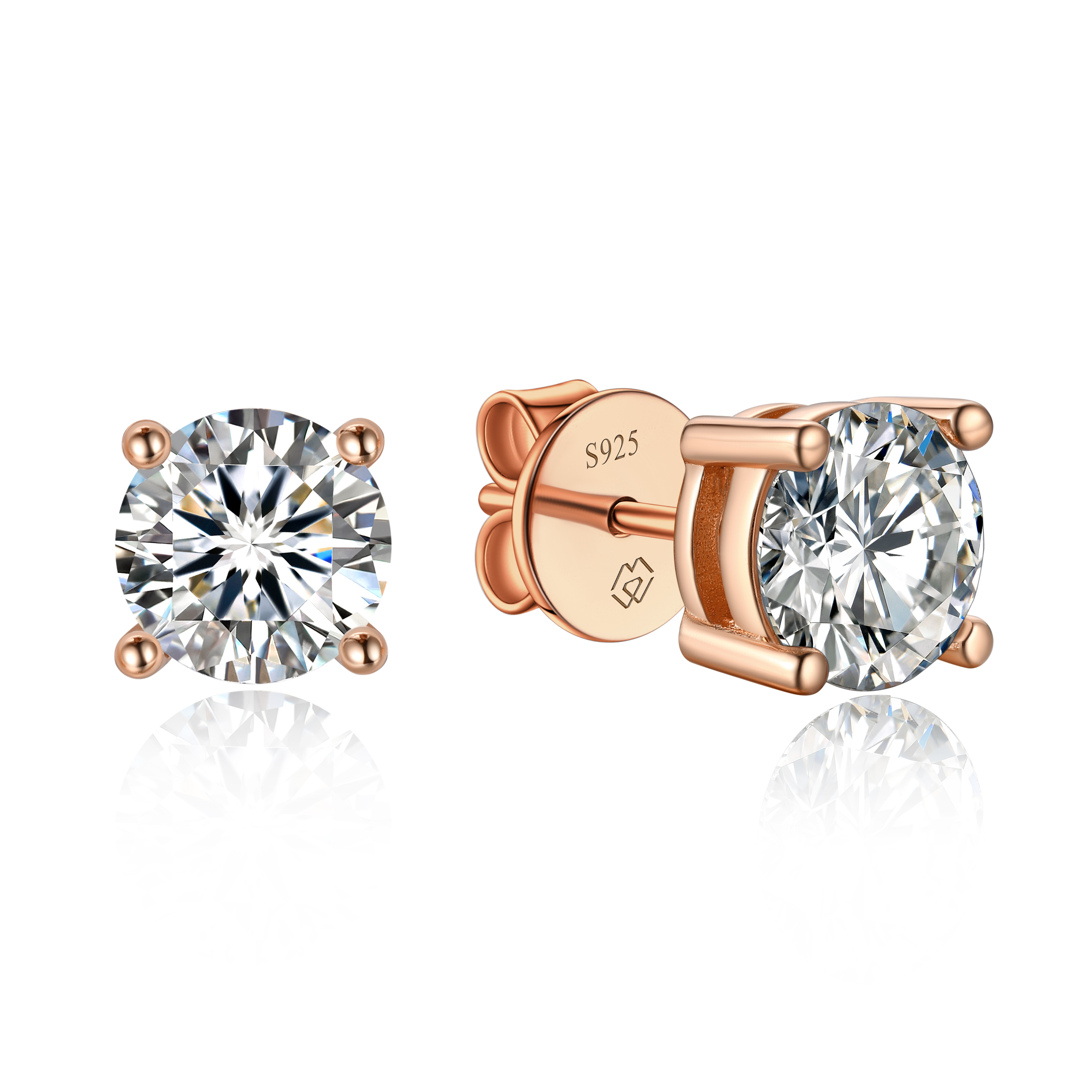 1 Carat 4 Prong Round Moissanite Stud Earrings in Rose Gold-02