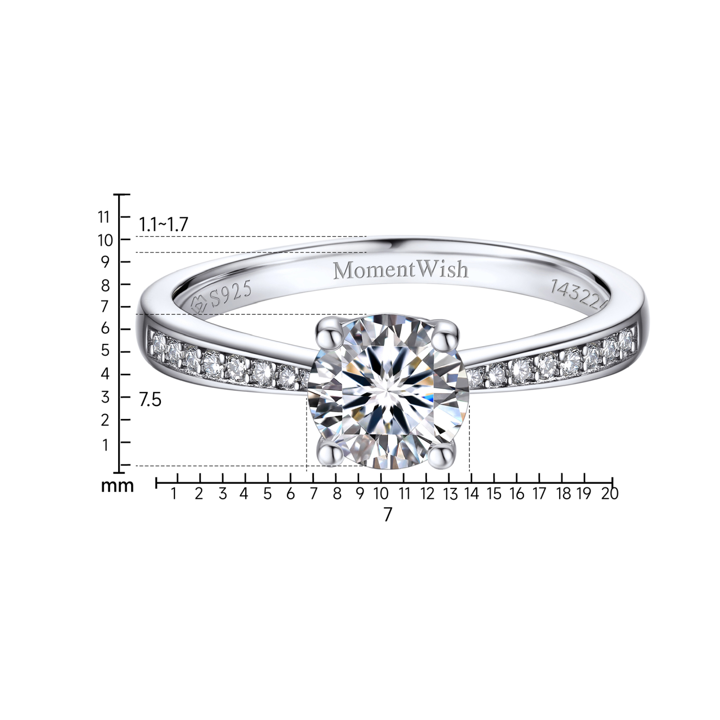 1 Carat Channel Set Round Moissanite Engagement Ring in White Gold Details - Ring Size