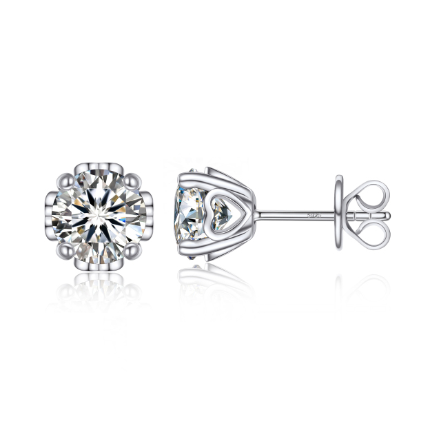 1 Carat Four-Prong Round Cut Moissanite Stud Earrings with Side Heart in White Gold-03