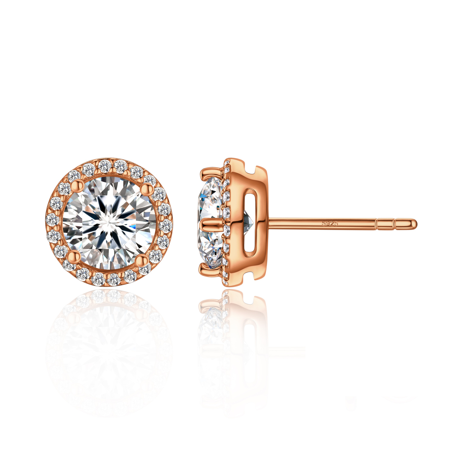 1 Carat Halo Round Moissanite Stud Earrings in Rose Gold-03