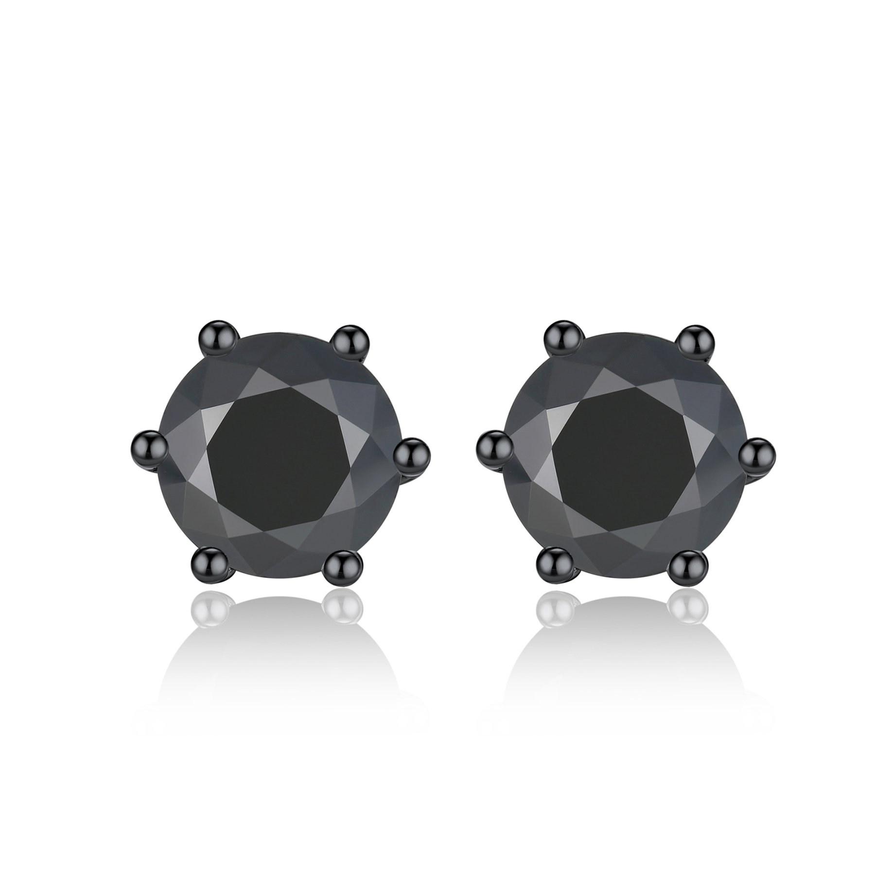 1 Carat Six-Prong Round Cut Black Moissanite Stud Earrings in Black Plated