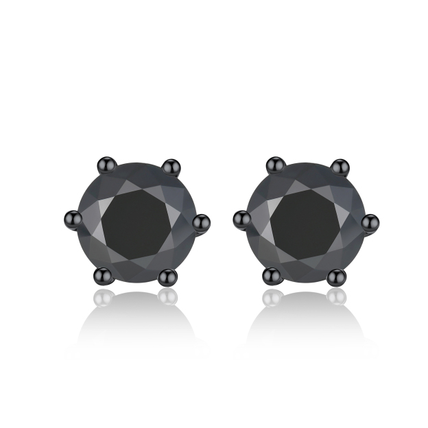1 Carat Six-Prong Round Cut Black Moissanite Stud Earrings in Black Plated