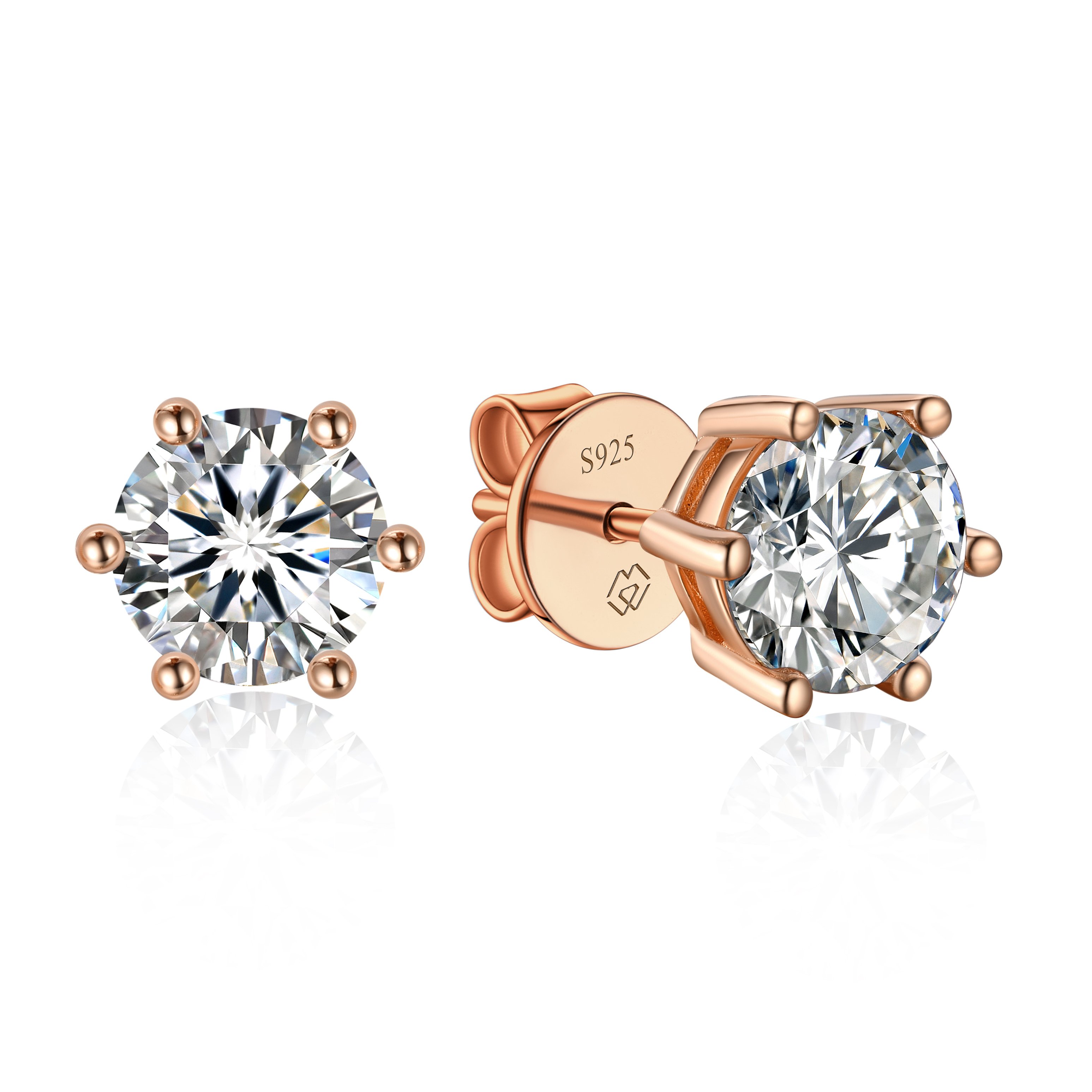 1 Carat Six-Prong Round Cut Moissanite Stud Earrings in Rose Gold-02