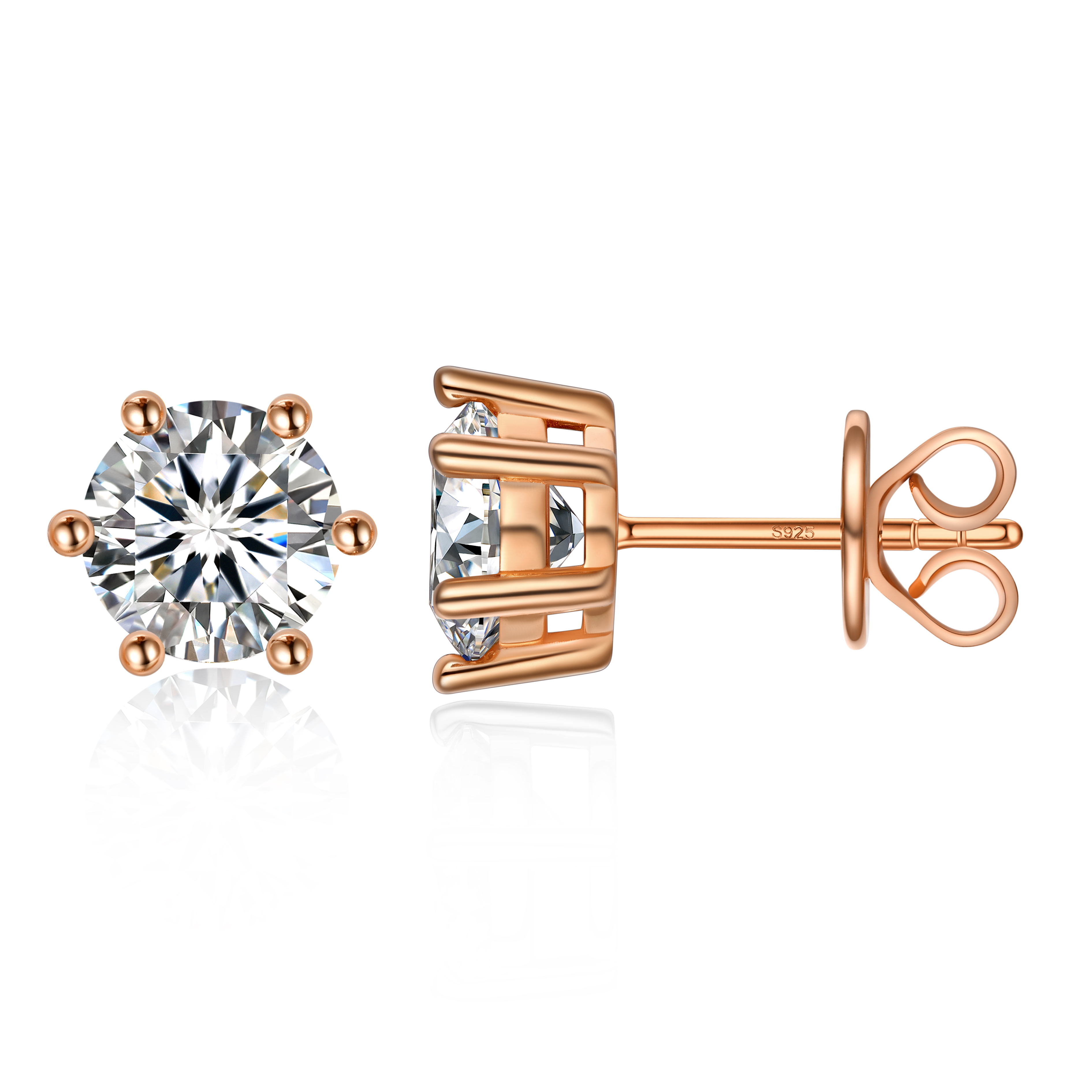 1 Carat Six-Prong Round Cut Moissanite Stud Earrings in Rose Gold-03