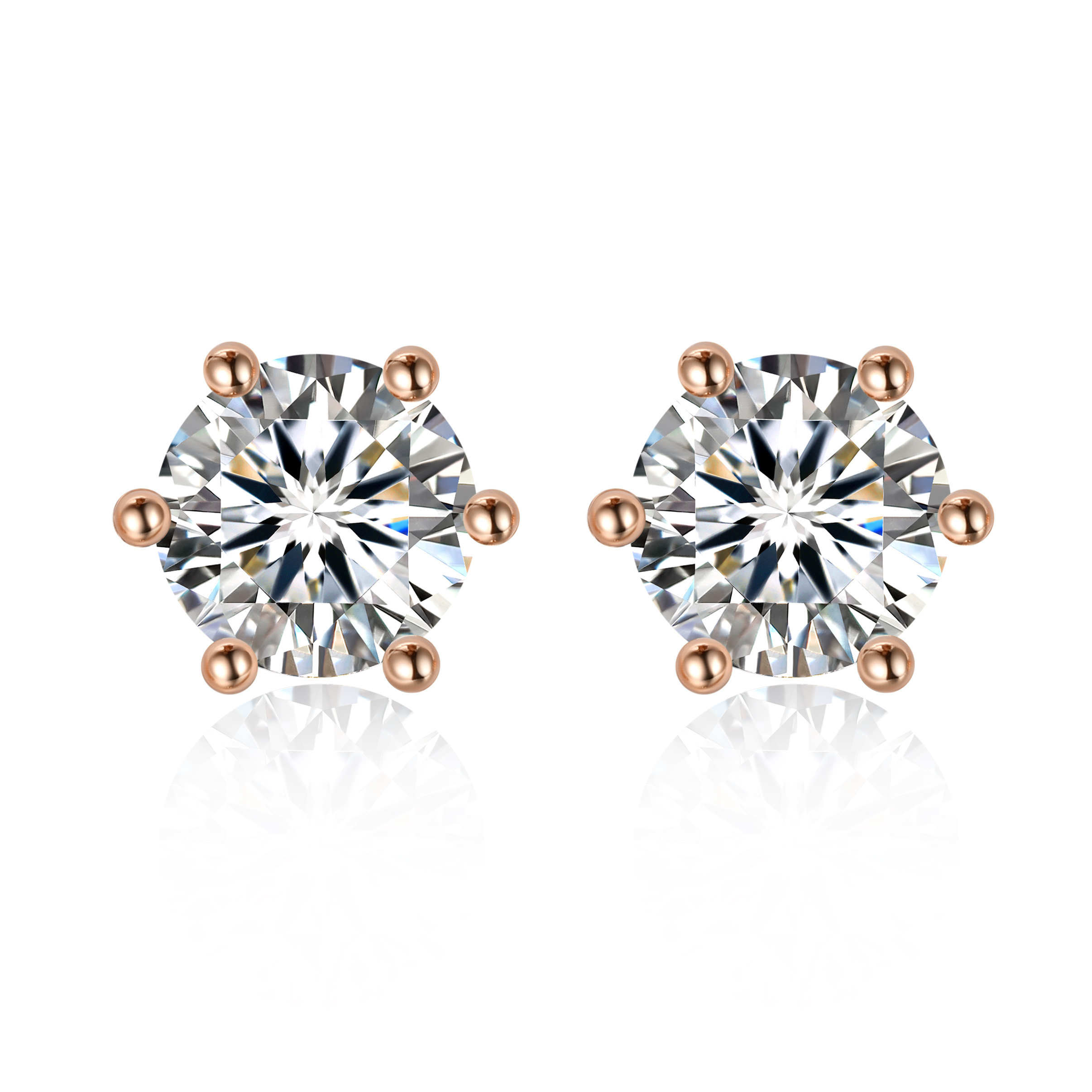 1 Carat Six-Prong Round Cut Moissanite Stud Earrings in Rose Gold