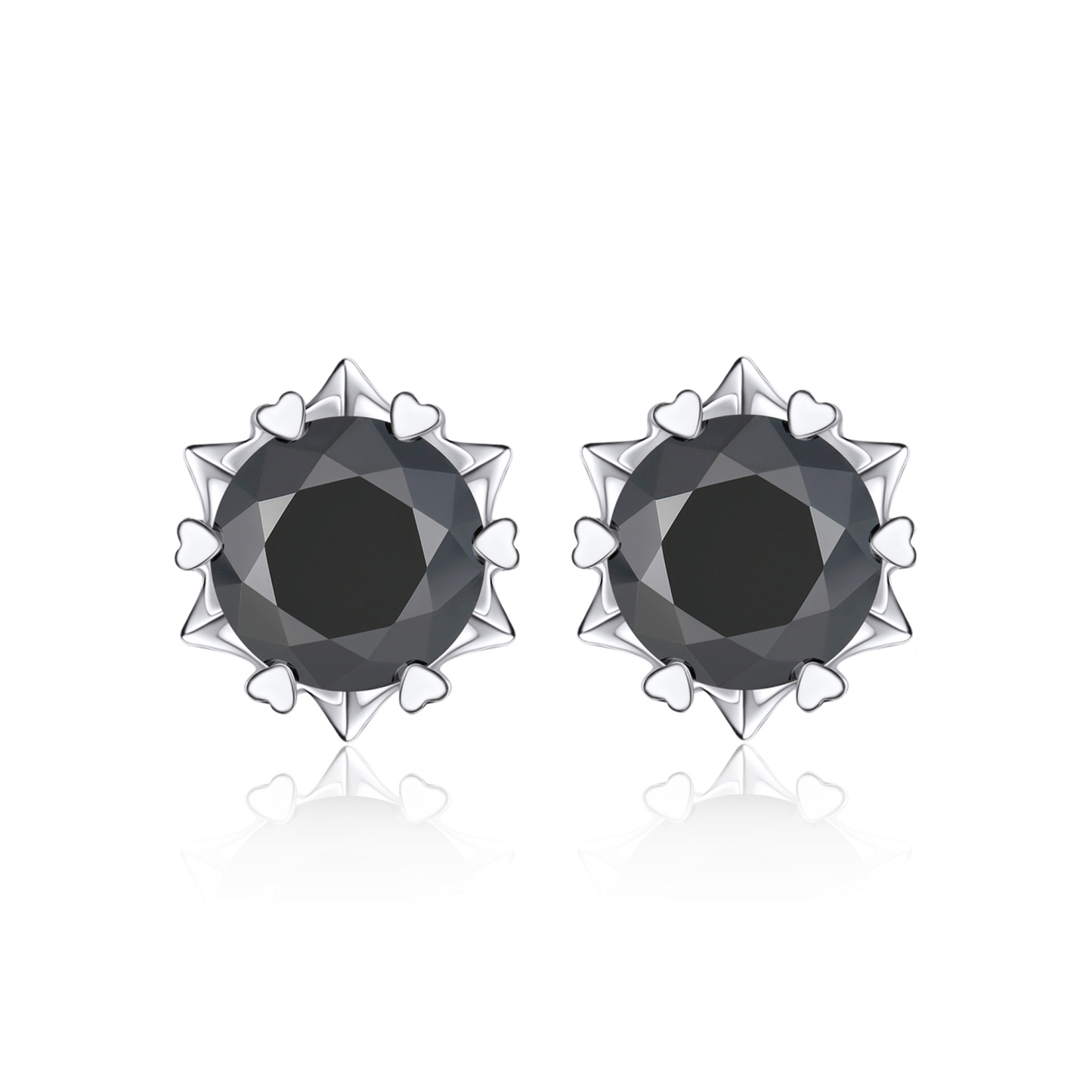 1 Carat Snowflake Black Moissanite Stud Earrings in White Gold
