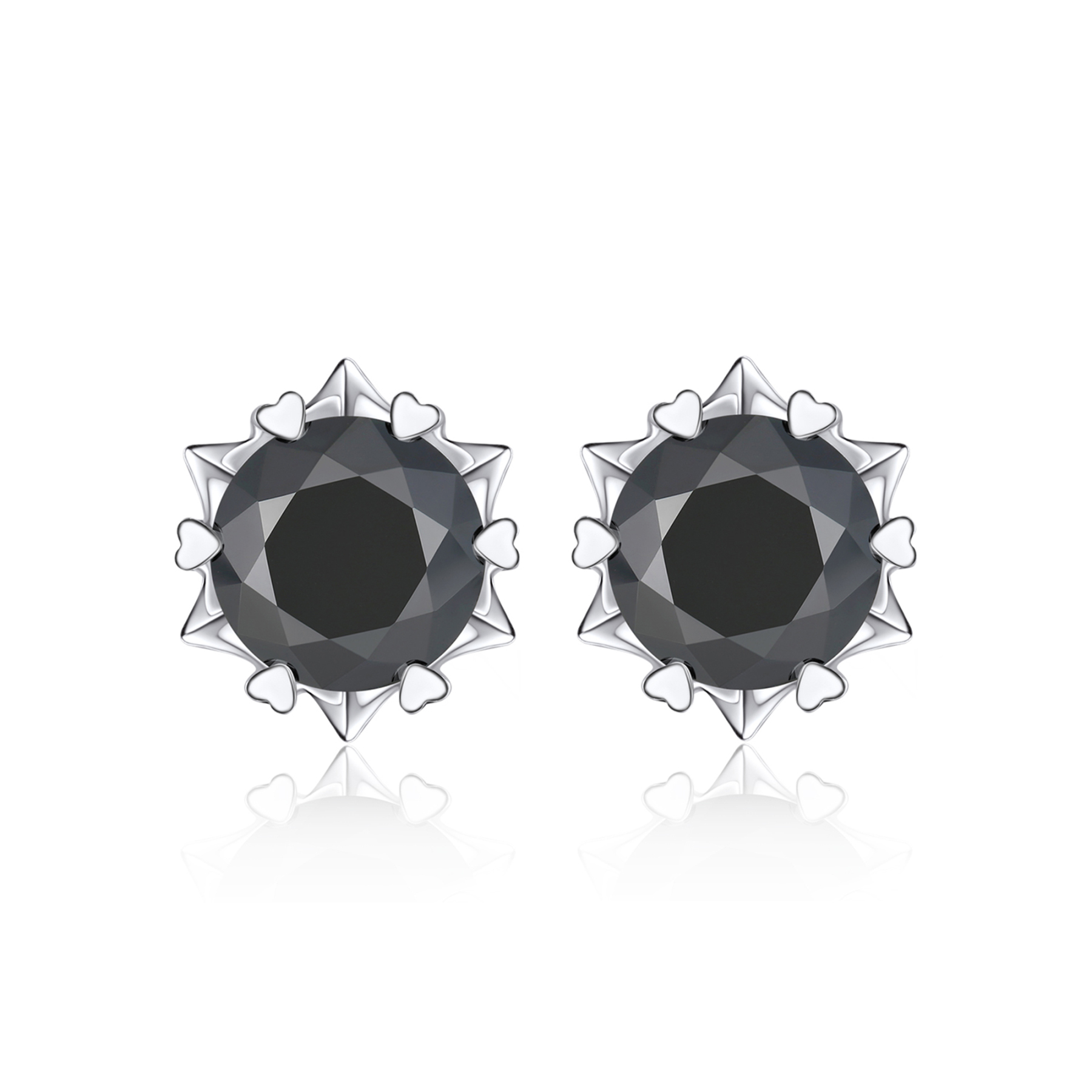 1 Carat Snowflake Black Moissanite Stud Earrings in White Gold
