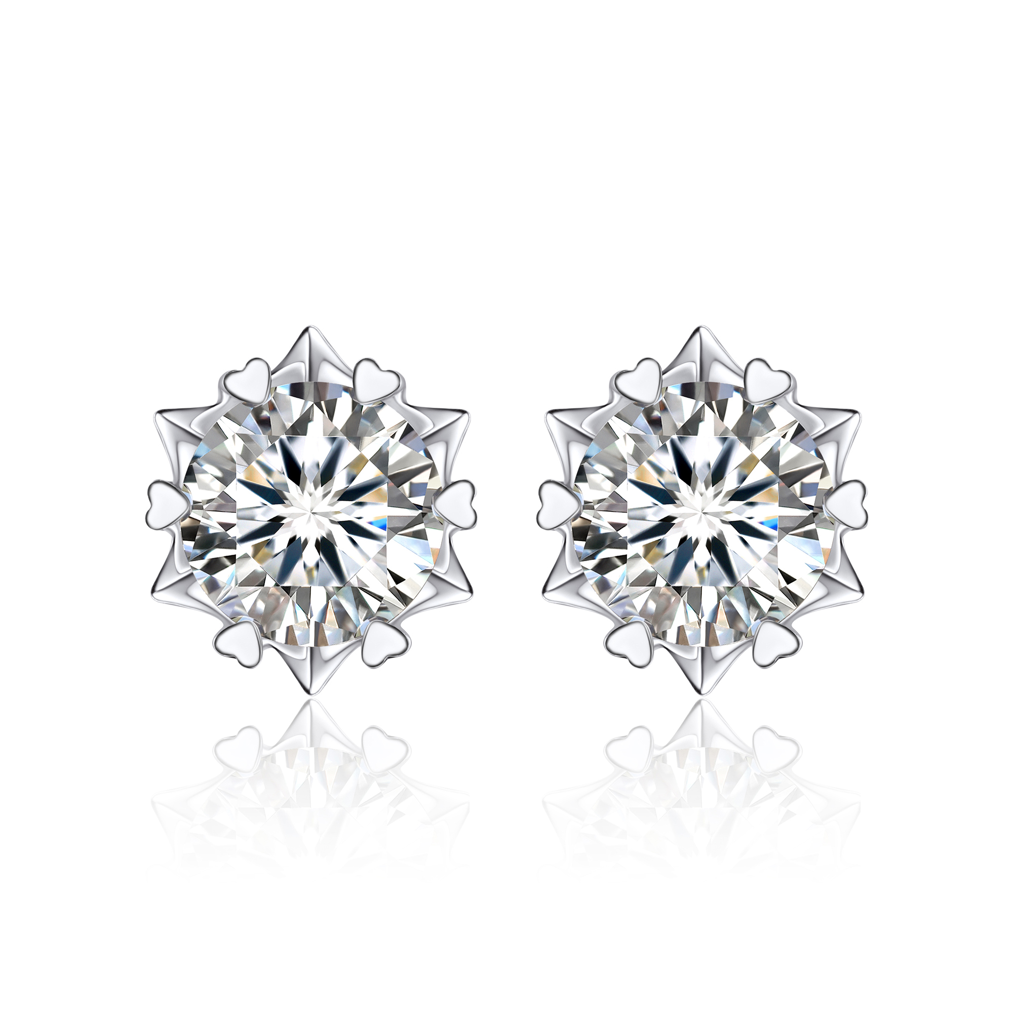 1 Carat Snowflake Moissanite Stud Earrings in White Gold