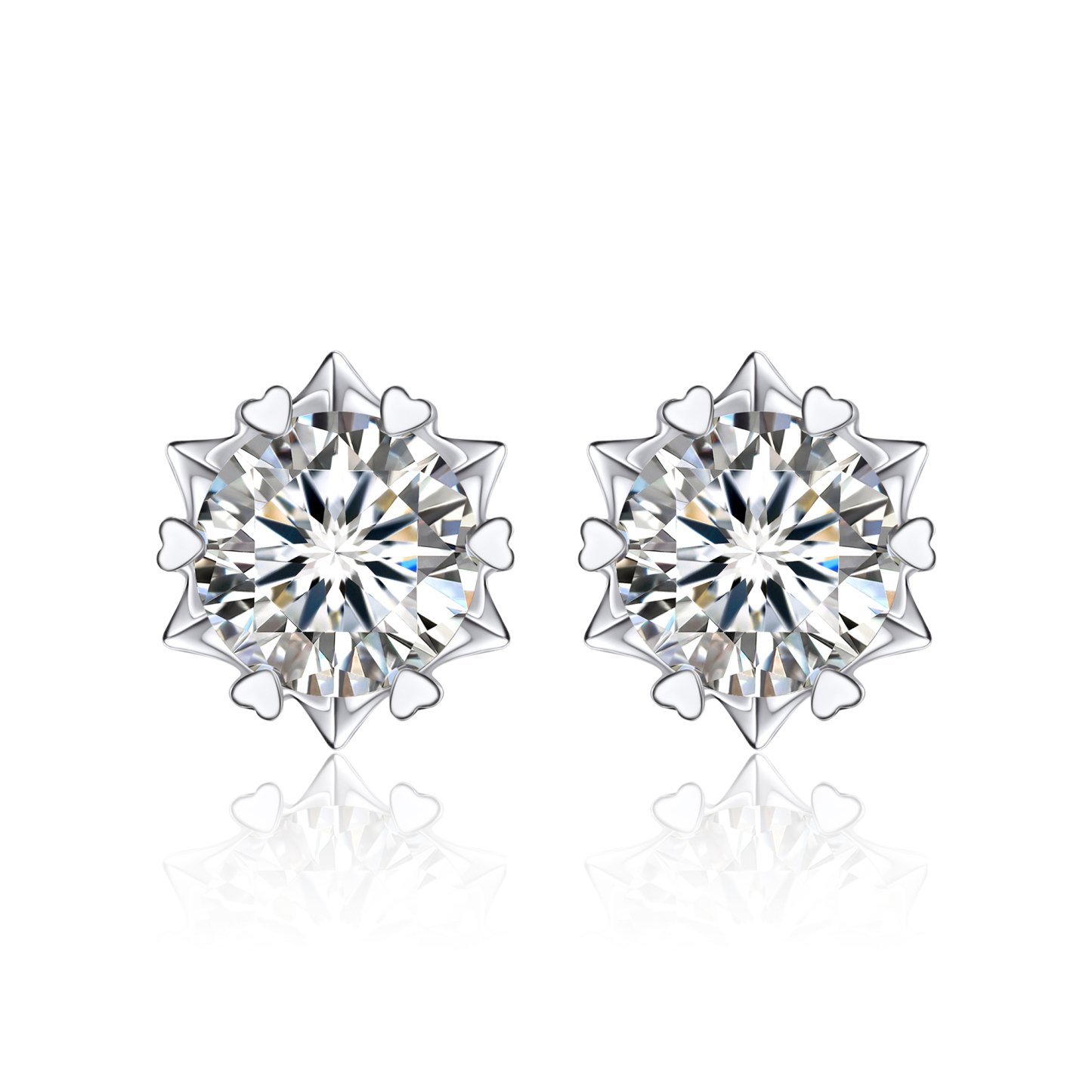 1 Carat Snowflake Moissanite Stud Earrings in White Gold