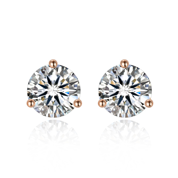 1 Carat Three-Prong Round Moissanite Stud Earrings in Rose Gold