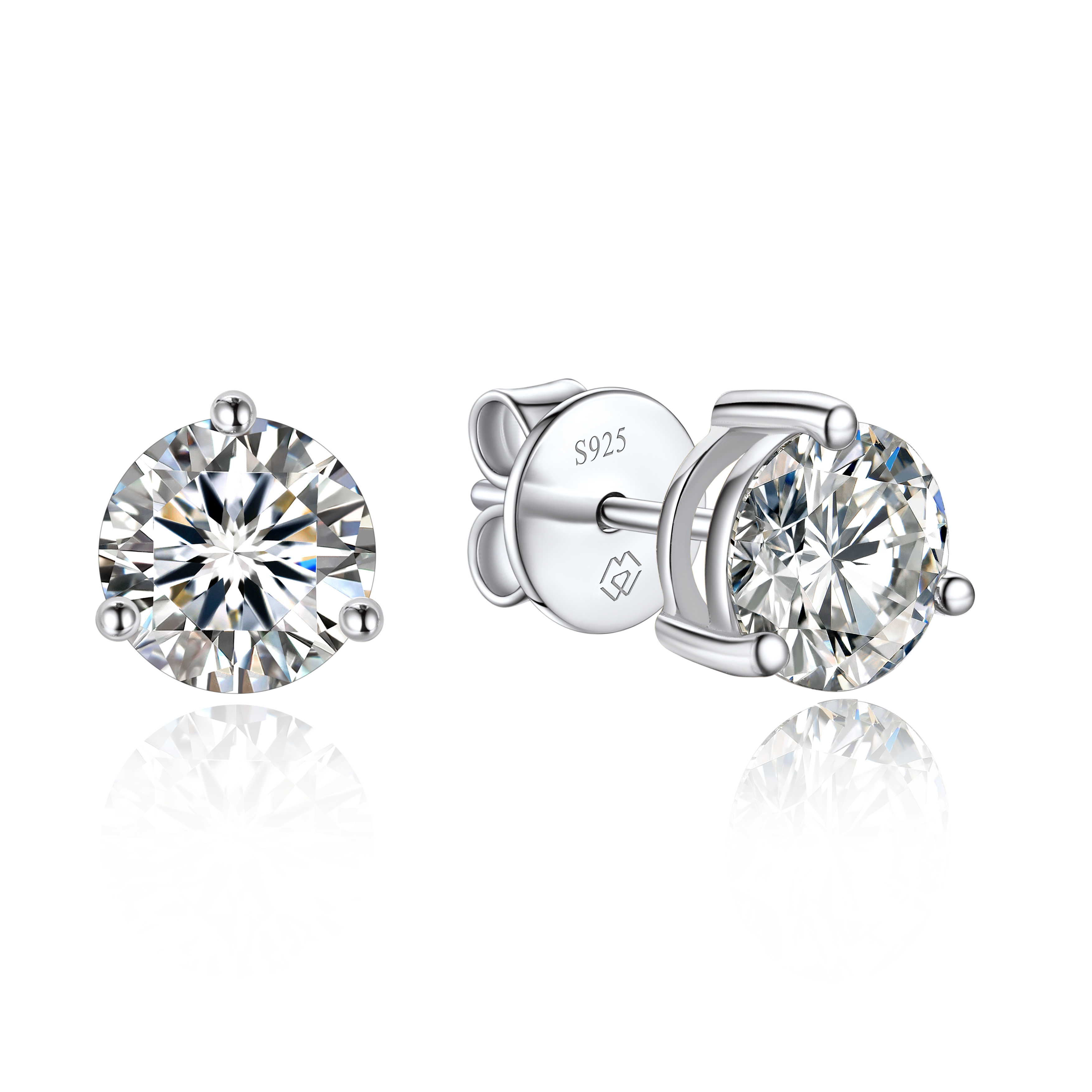 1 Carat Three-Prong Round Moissanite Stud Earrings in White Gold-02