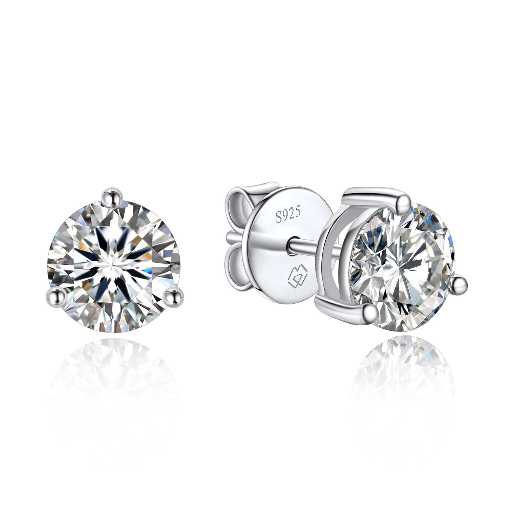 1 Carat Three-Prong Round Moissanite Stud Earrings in White Gold-02