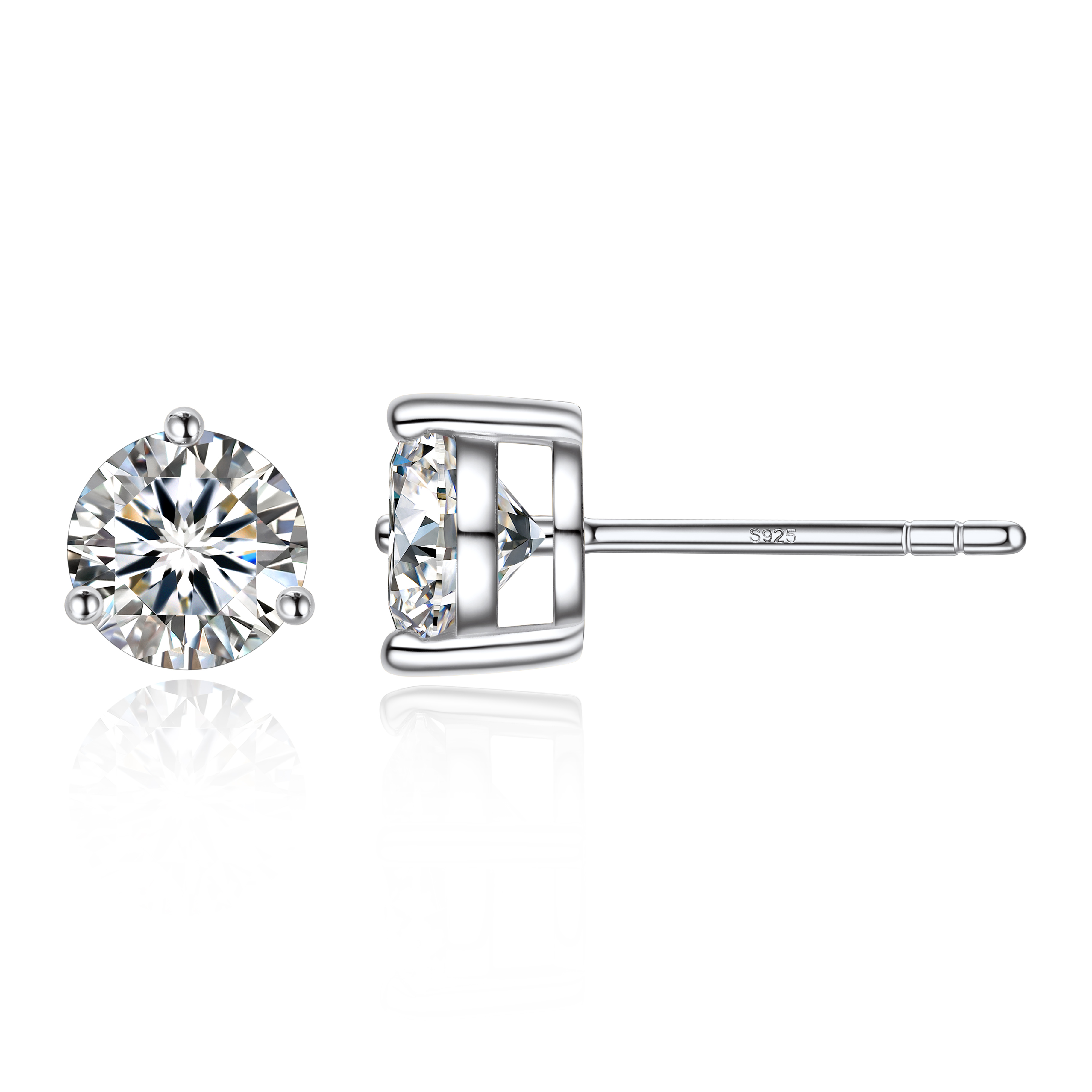 1 Carat Three-Prong Round Moissanite Stud Earrings in White Gold-03