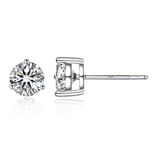 1 Carat Three-Prong Round Moissanite Stud Earrings in White Gold-03