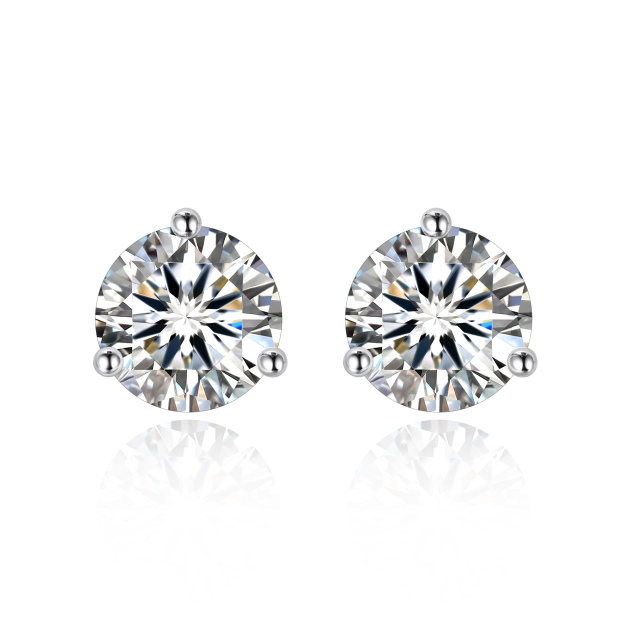 1 Carat Three-Prong Round Moissanite Stud Earrings in White Gold