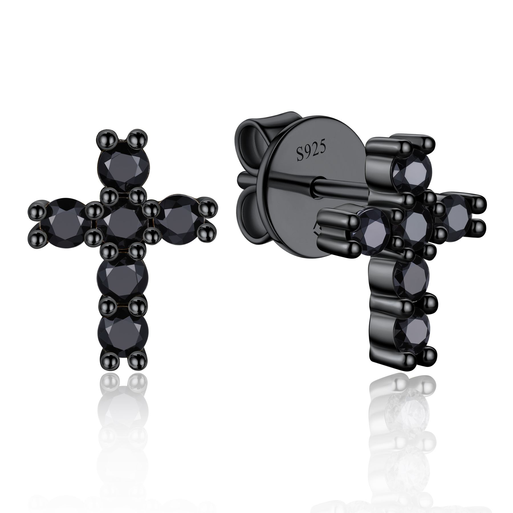 2.5mm Cross Black Moissanite Stud Earrings in Black Plated-02