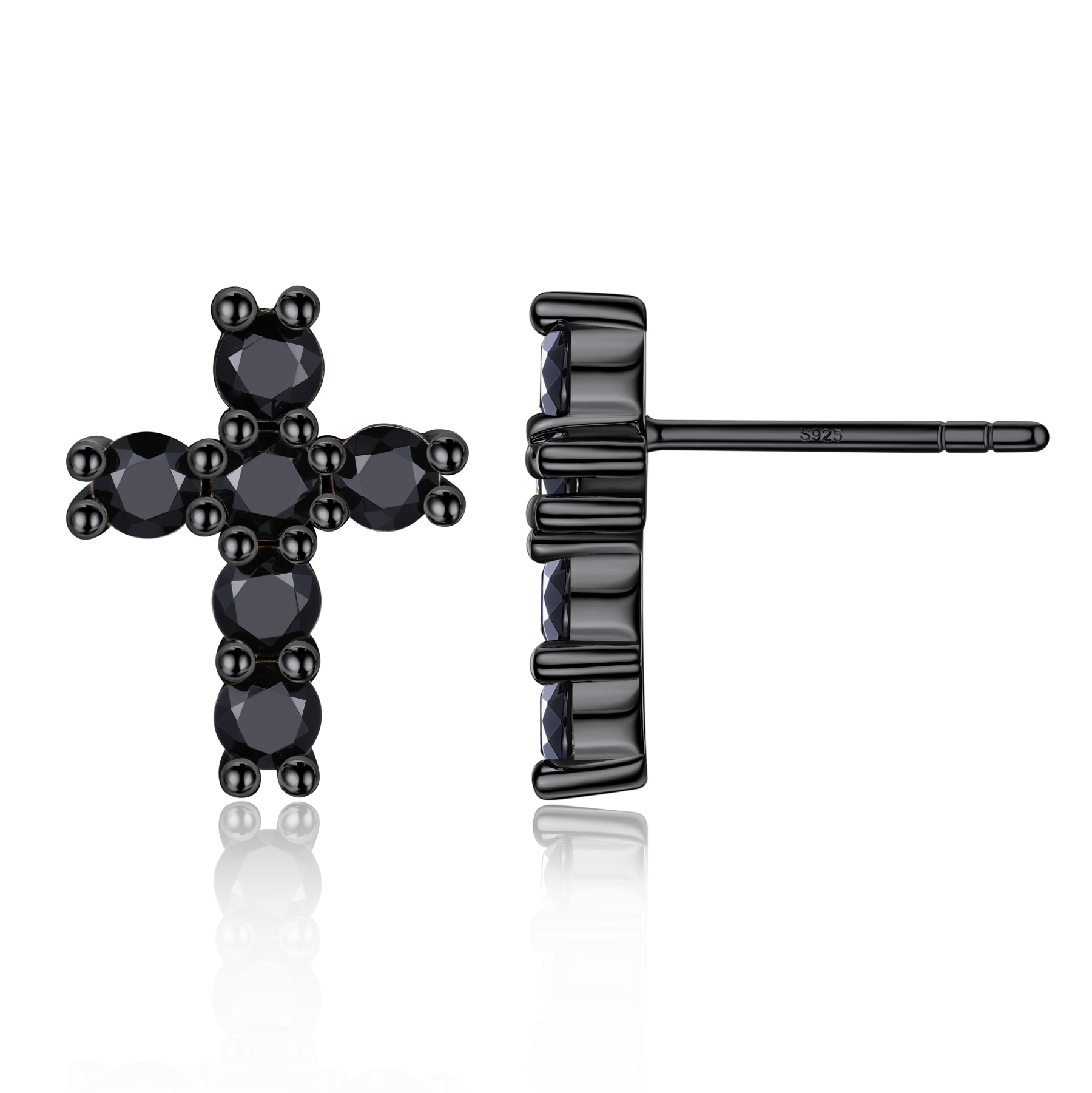 2.5mm Cross Black Moissanite Stud Earrings in Black Plated-03