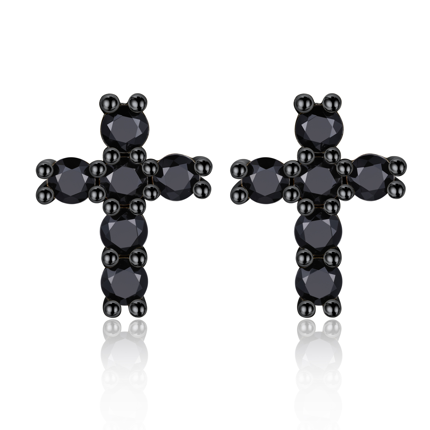 2.5mm Cross Black Moissanite Stud Earrings in Black Plated