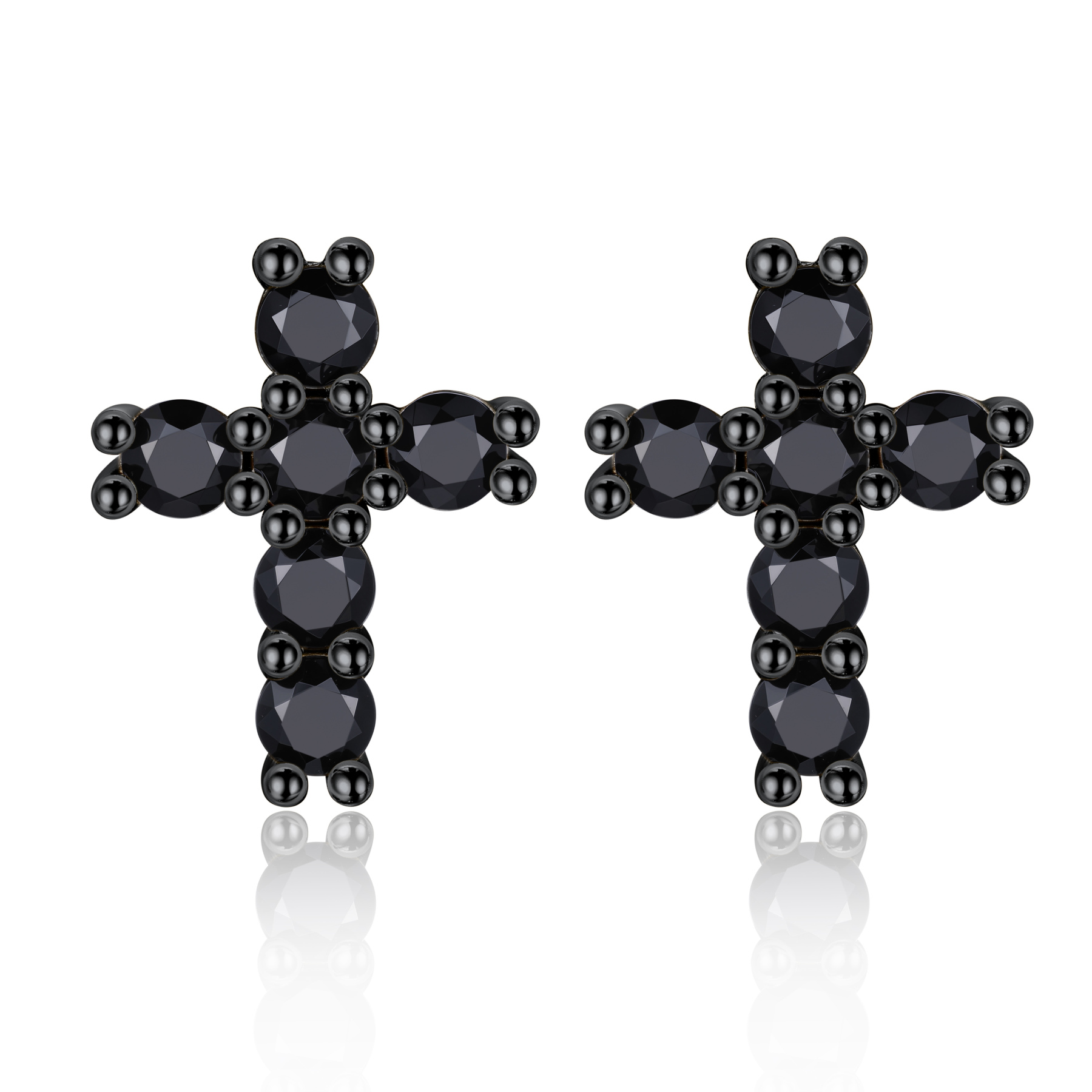 2.5mm Cross Black Moissanite Stud Earrings in Black Plated