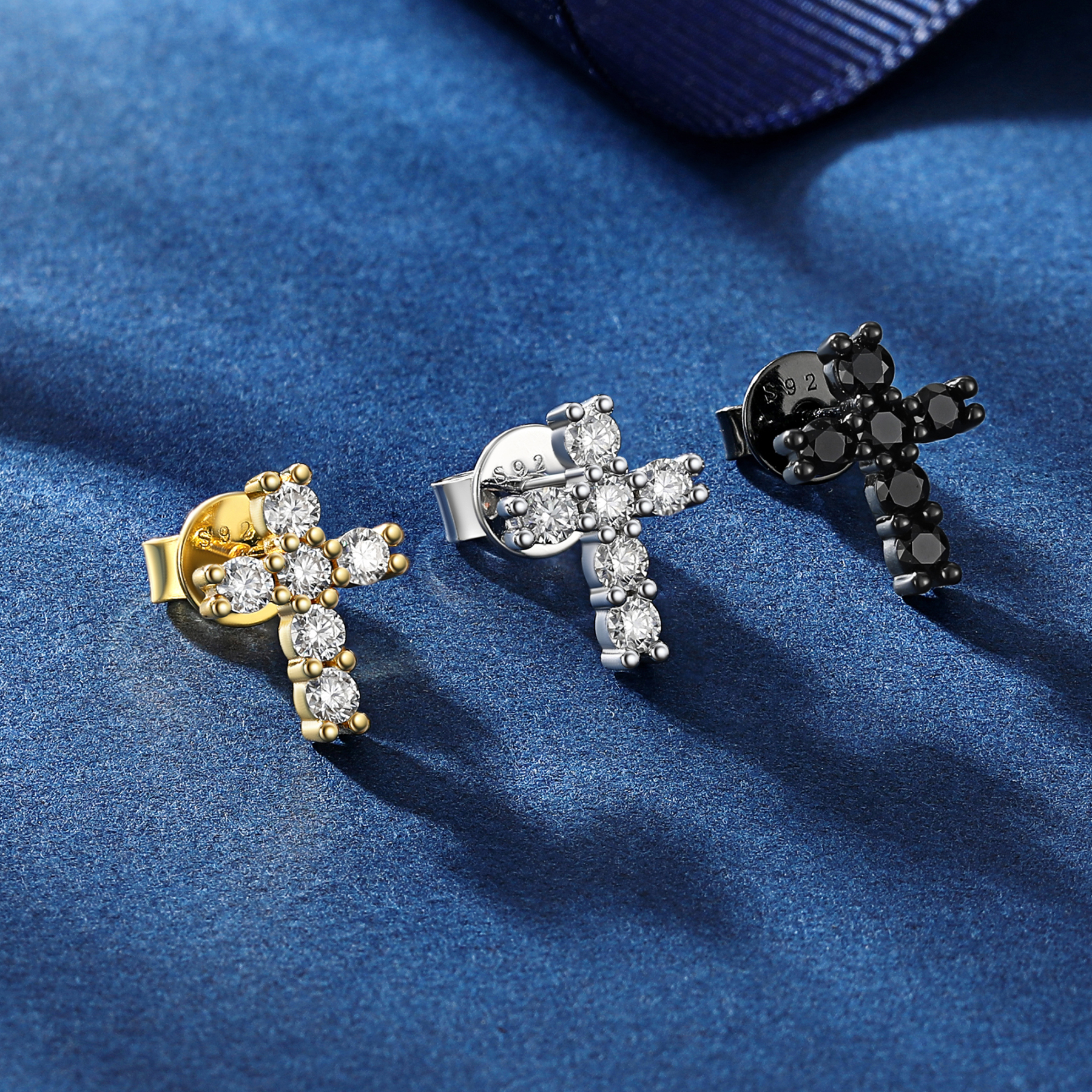 2.5mm Cross Moissanite Stud Earrings in Different Colors