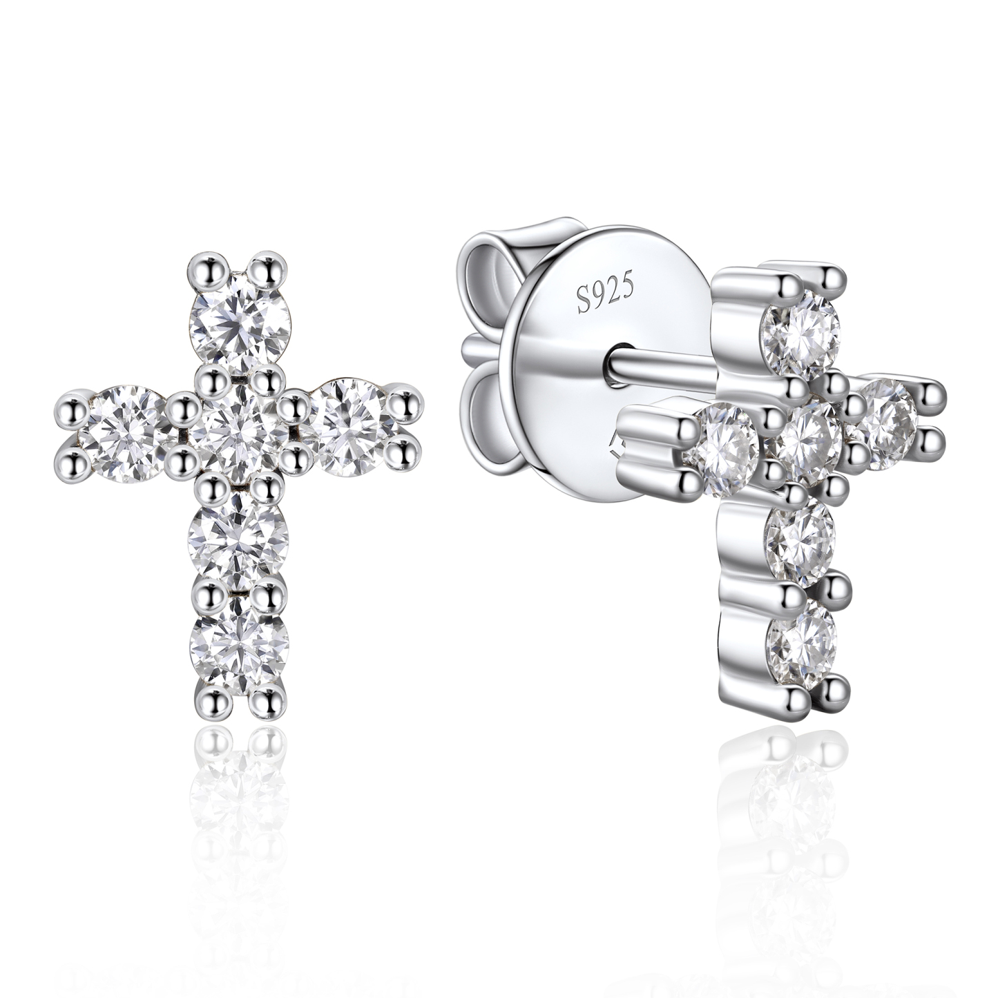 2.5mm Cross Moissanite Stud Earrings in White Gold-02