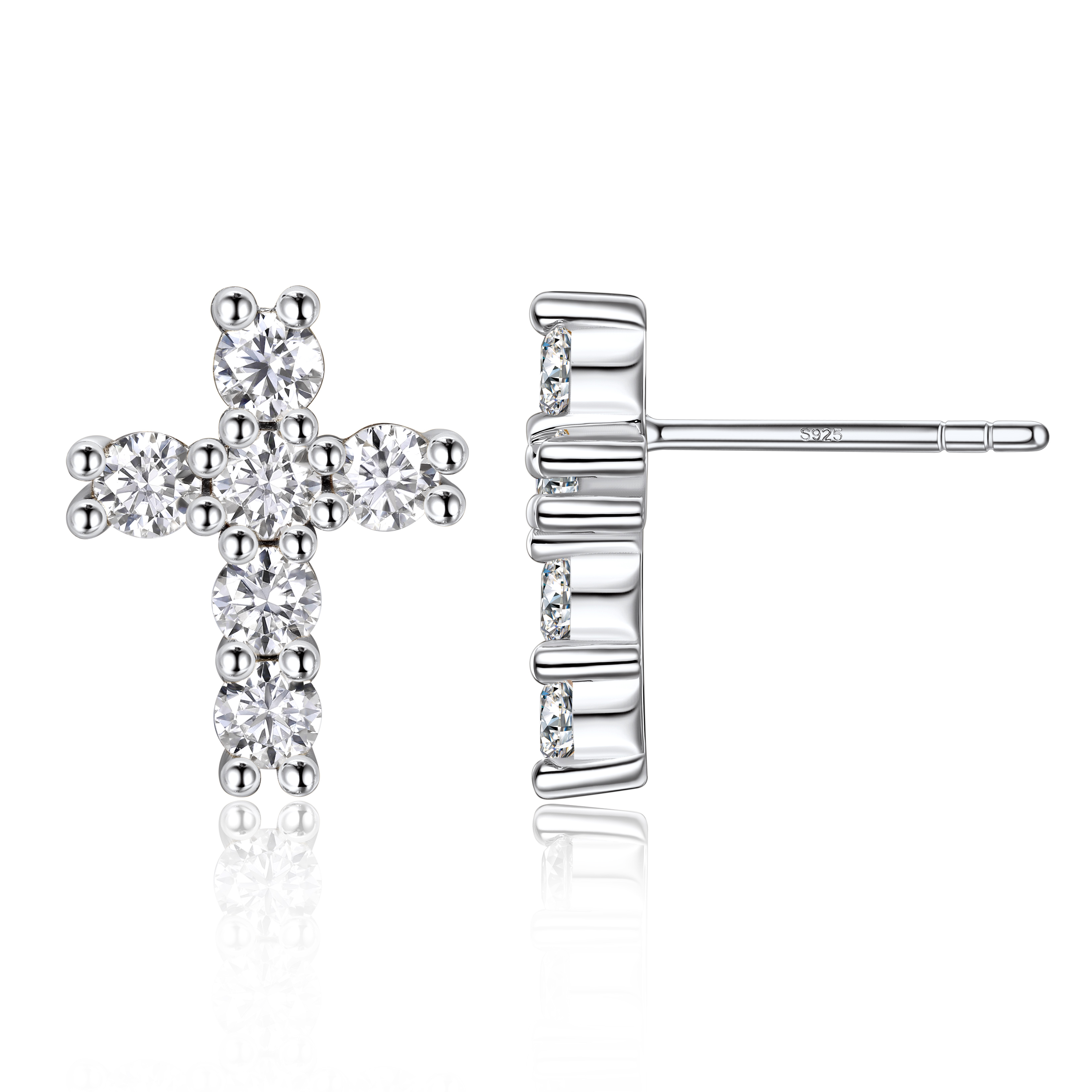 2.5mm Cross Moissanite Stud Earrings in White Gold-03
