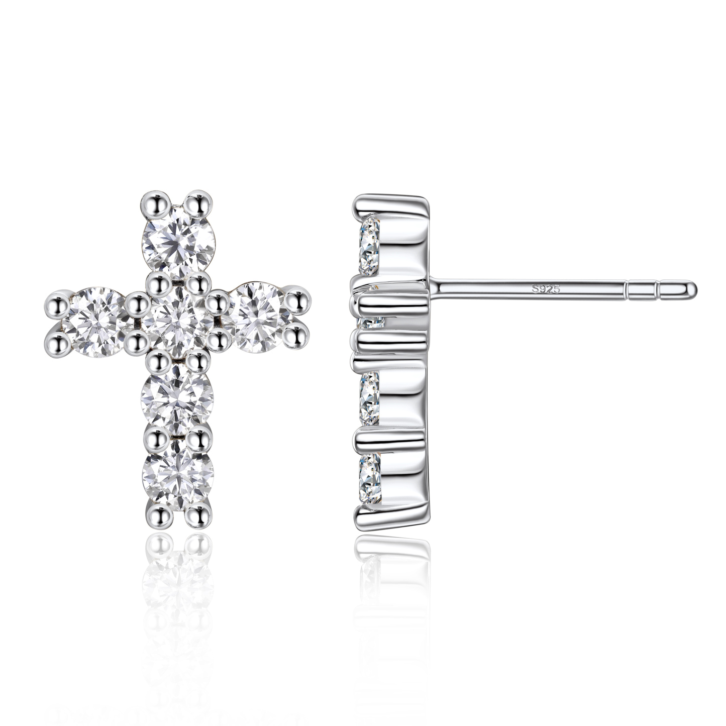 2.5mm Cross Moissanite Stud Earrings in White Gold-03