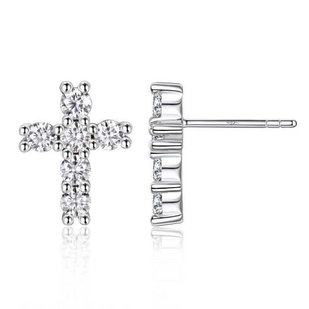 2.5mm Cross Moissanite Stud Earrings in White Gold-03