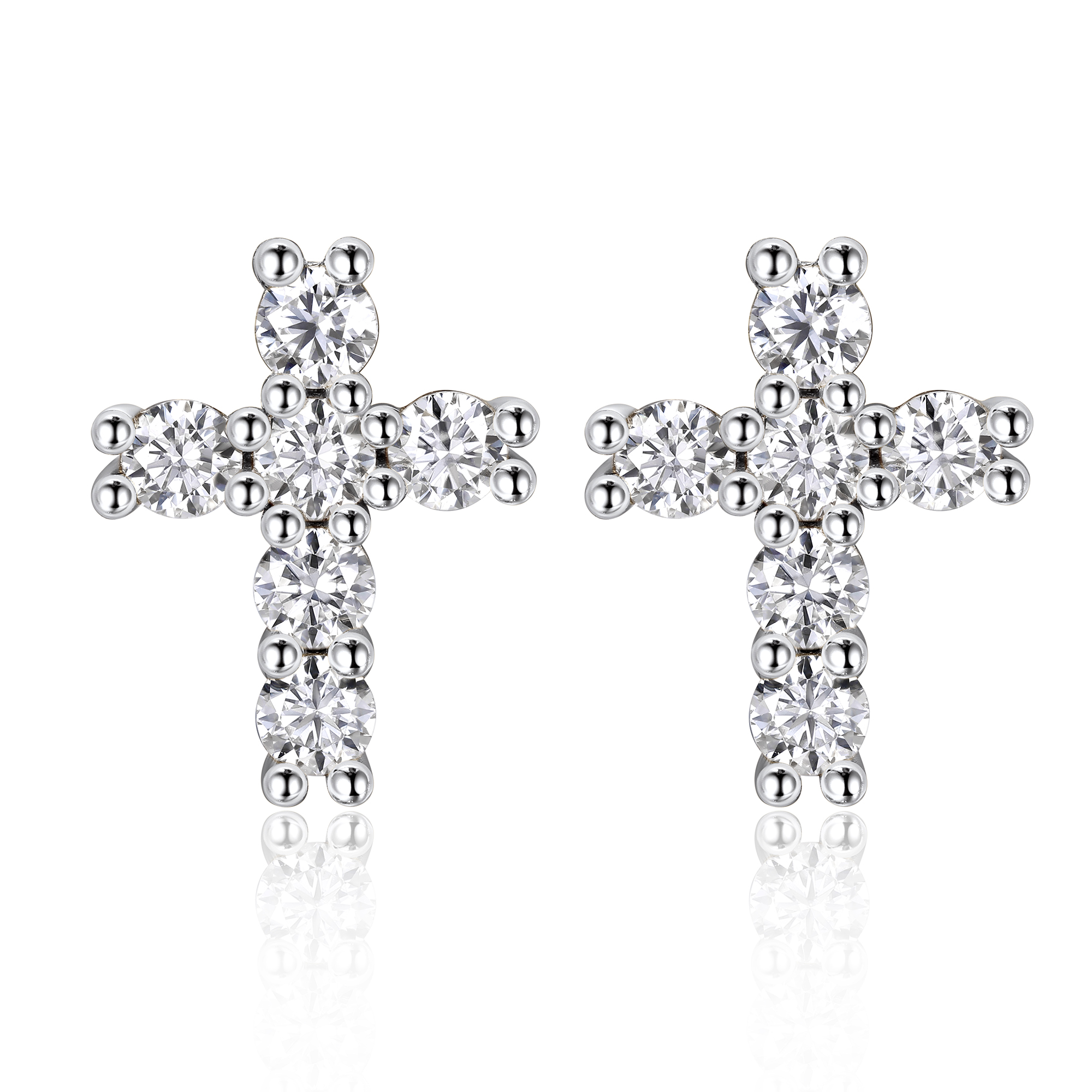 2.5mm Cross Moissanite Stud Earrings in White Gold