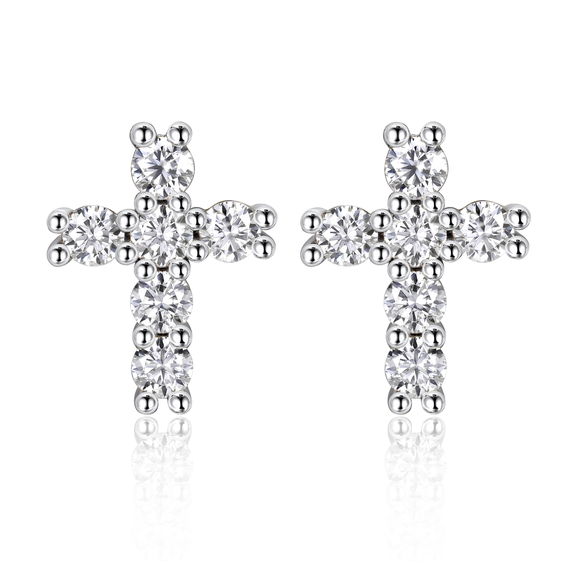 2.5mm Cross Moissanite Stud Earrings in White Gold