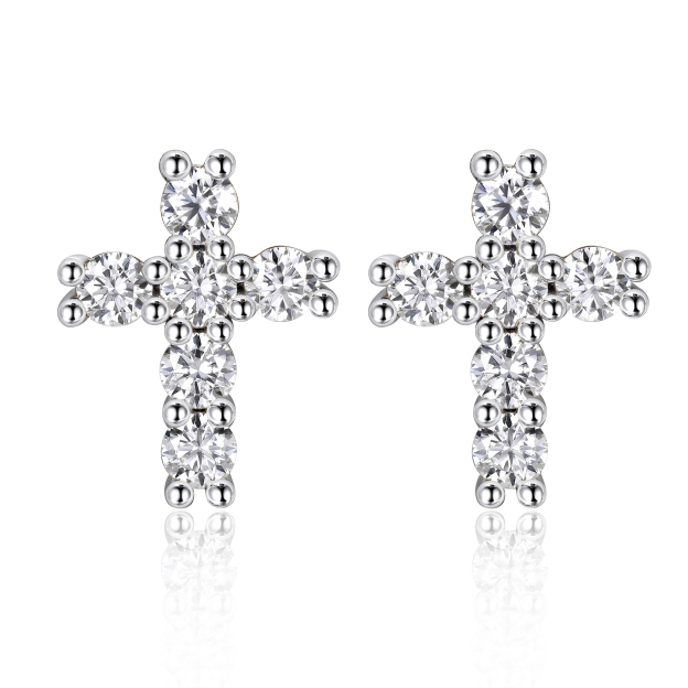 2.5mm Cross Moissanite Stud Earrings in White Gold