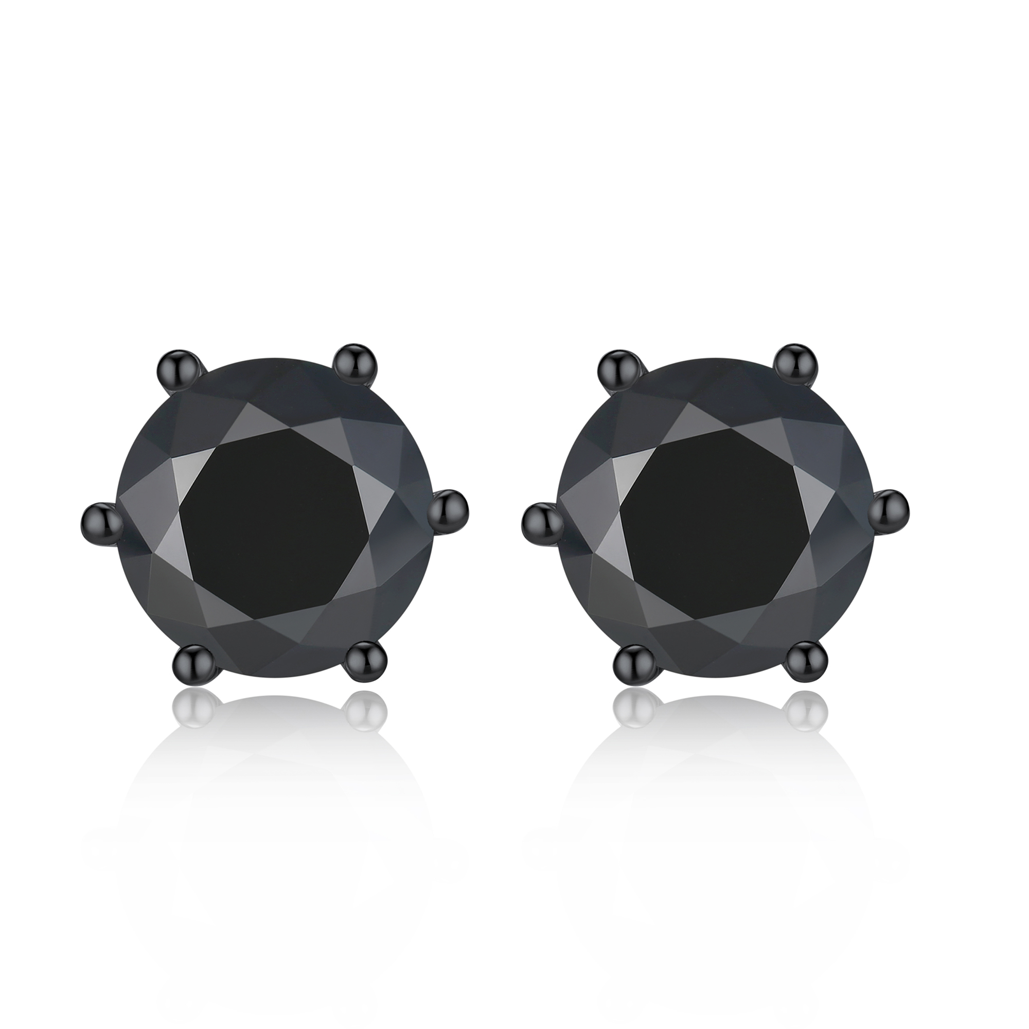 2 Carat Six-Prong Round Cut Black Moissanite Stud Earrings in Black Plated