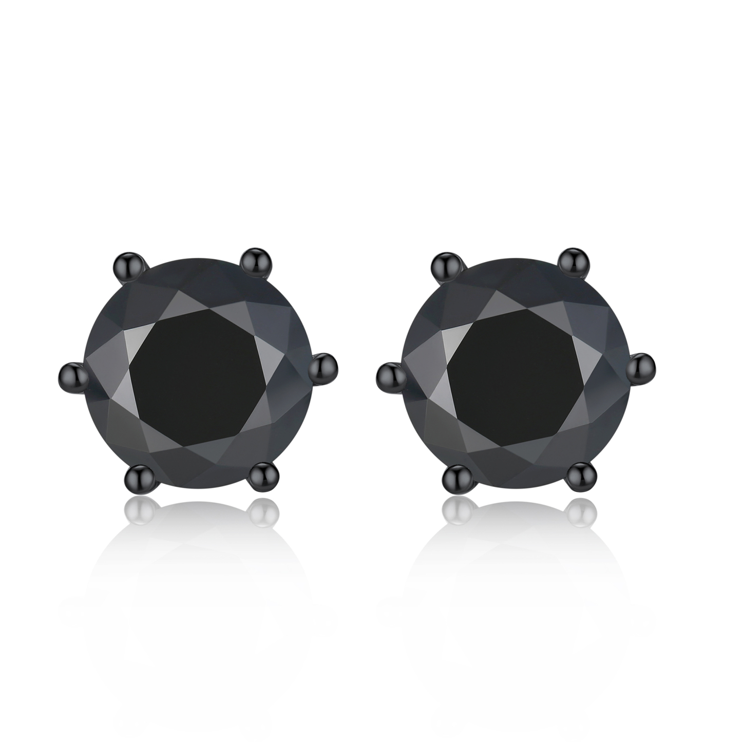 2 Carat Six-Prong Round Cut Black Moissanite Stud Earrings in Black Plated