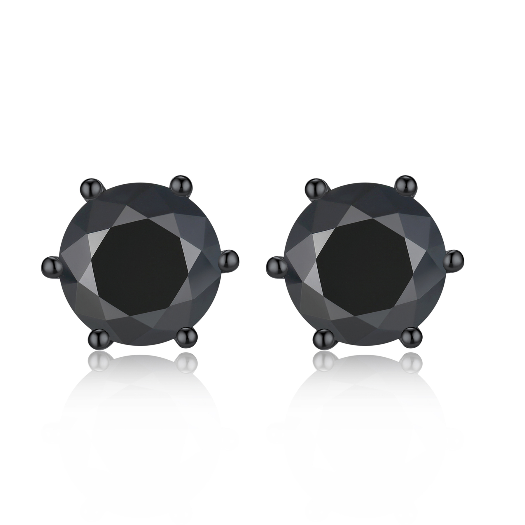 2 Carat Six-Prong Round Cut Black Moissanite Stud Earrings in Black Plated