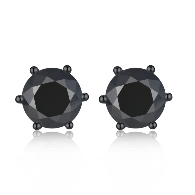 2 Carat Six-Prong Round Cut Black Moissanite Stud Earrings in Black Plated