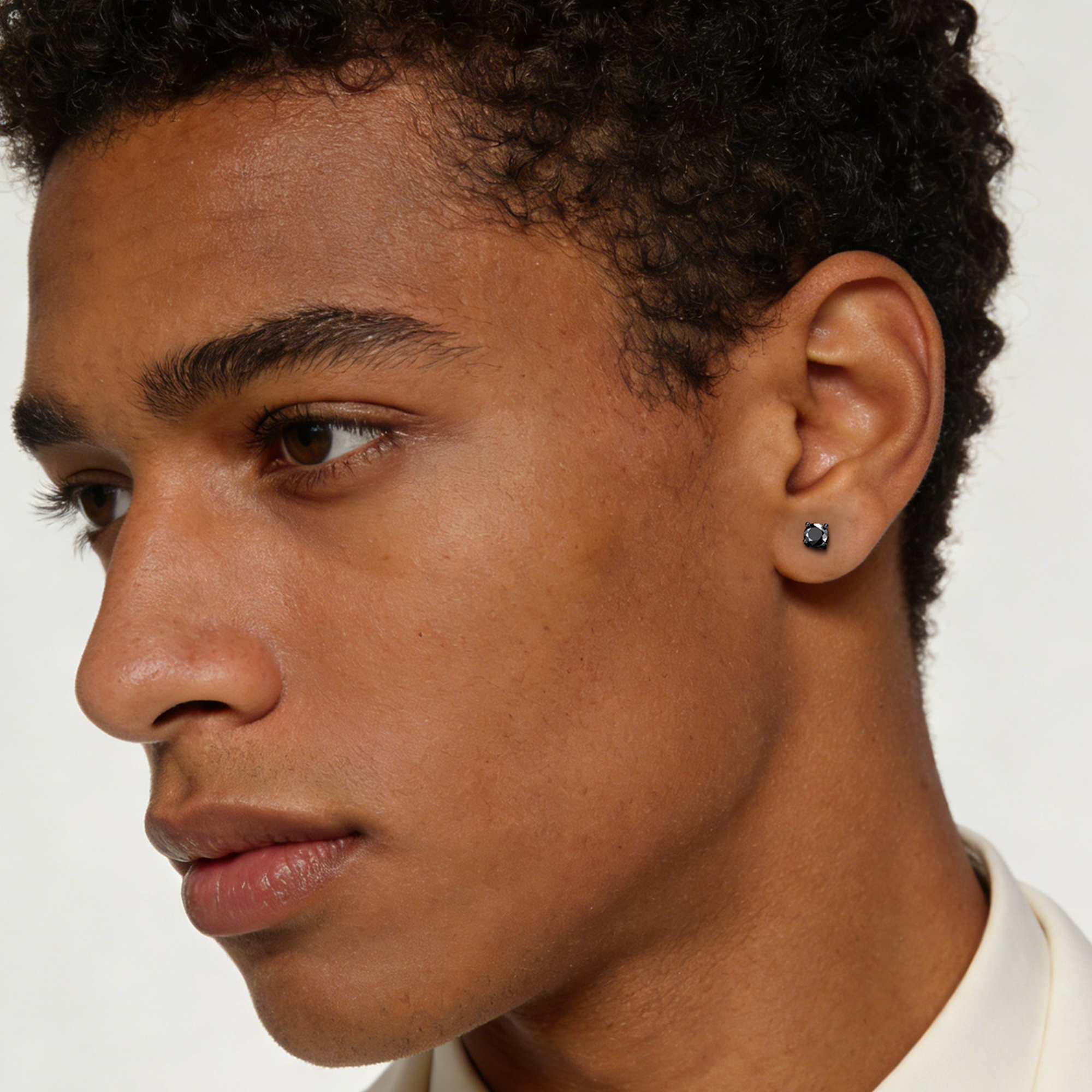 Four Prong Round Black Moissanite Stud Earrings in Black Plated for Men-01