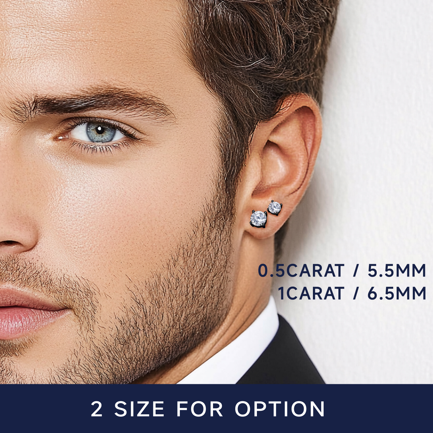 4 Prong Round Moissanite Stud Earrings in Black Plated in Multiple Carat Sizes