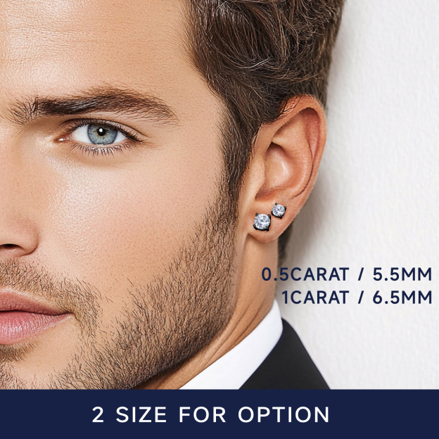 4 Prong Round Moissanite Stud Earrings in Black Plated in Multiple Carat Sizes