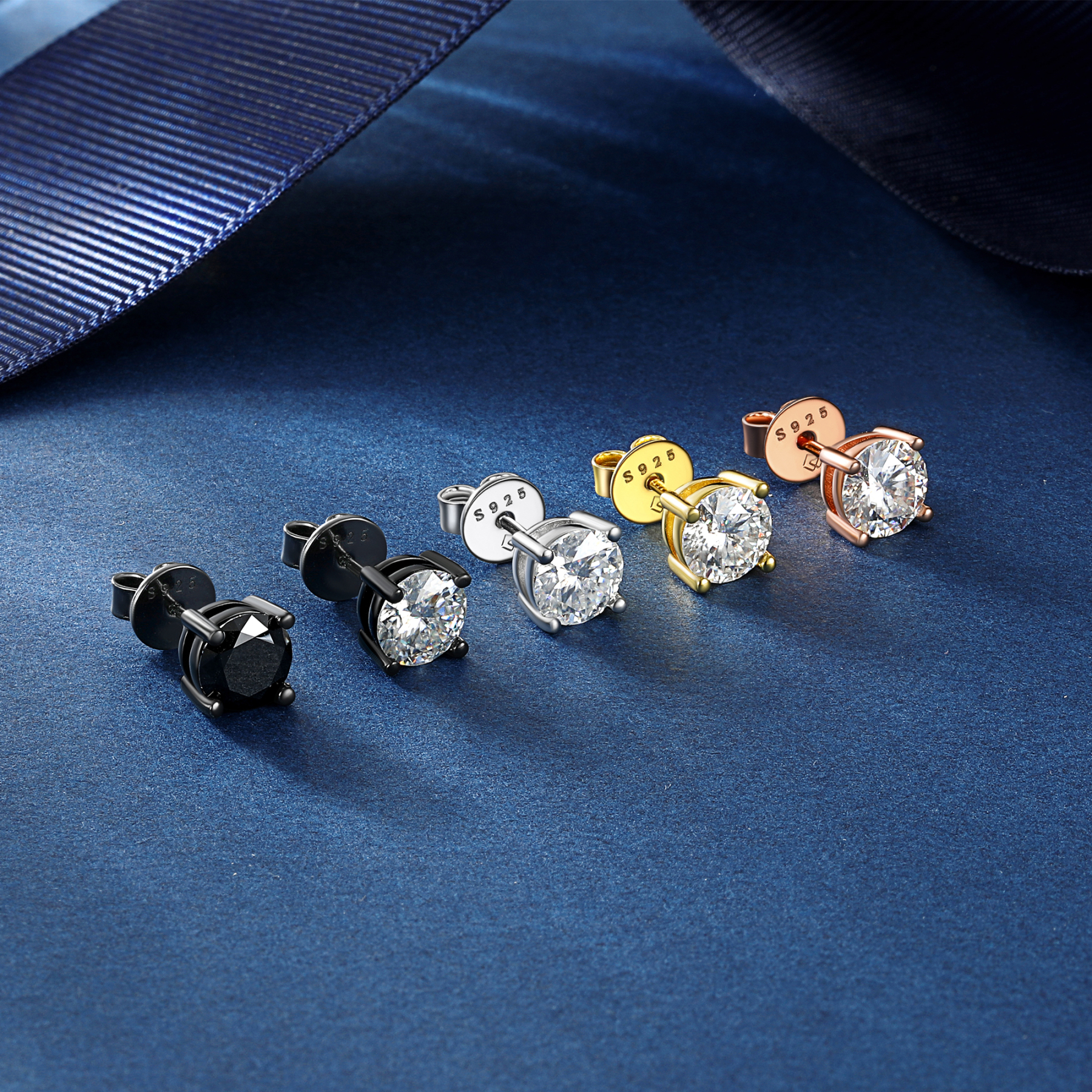 4 Prong Round Moissanite Stud Earrings in Different Colors