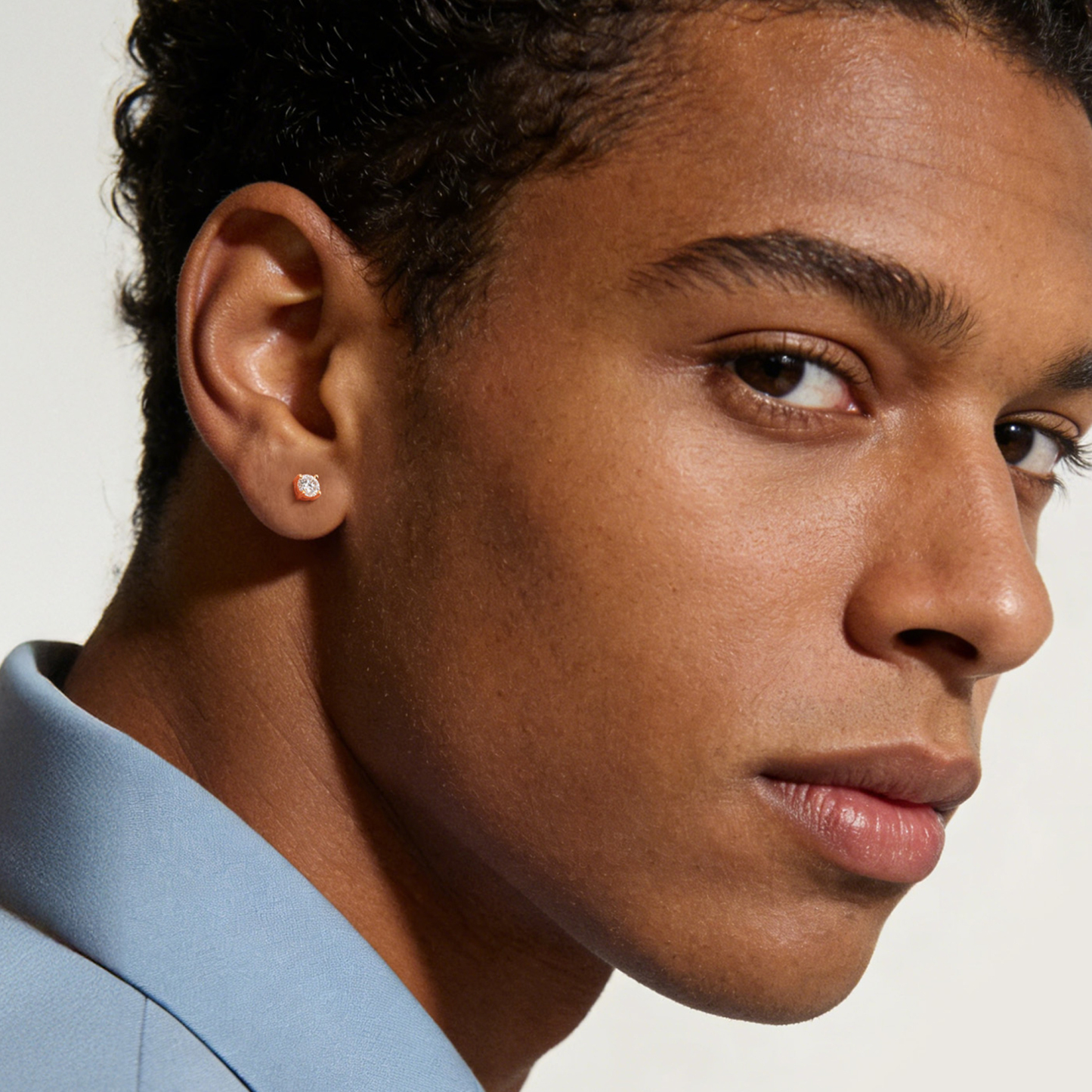 4 Prong Round Moissanite Stud Earrings in Rose Gold for Men-01