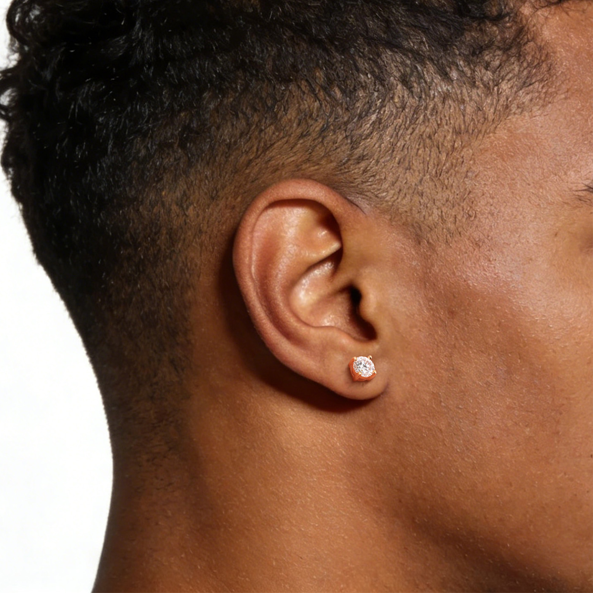 4 Prong Round Moissanite Stud Earrings in Rose Gold for Men-02