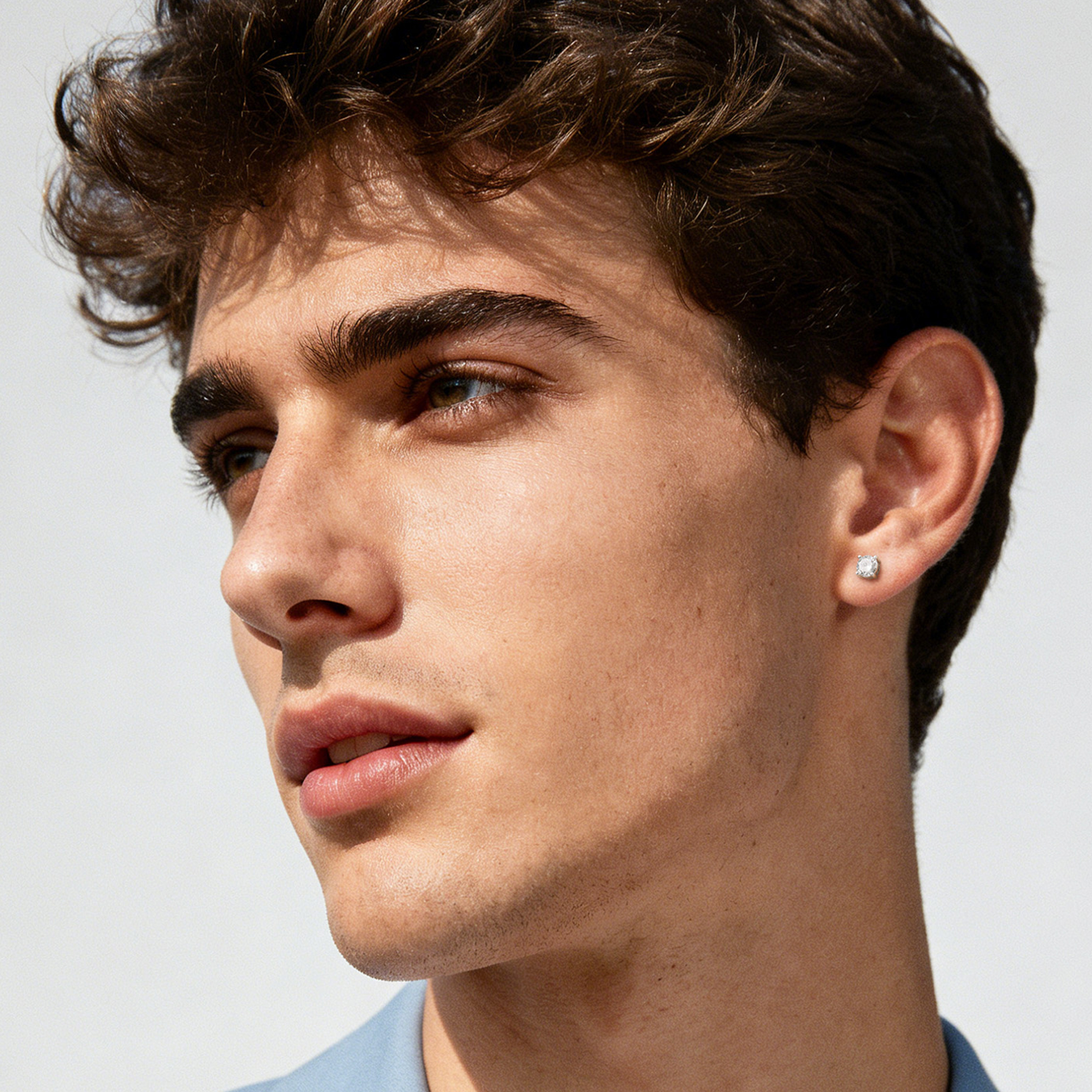 4 Prong Round Moissanite Stud Earrings in White Gold for Men-01