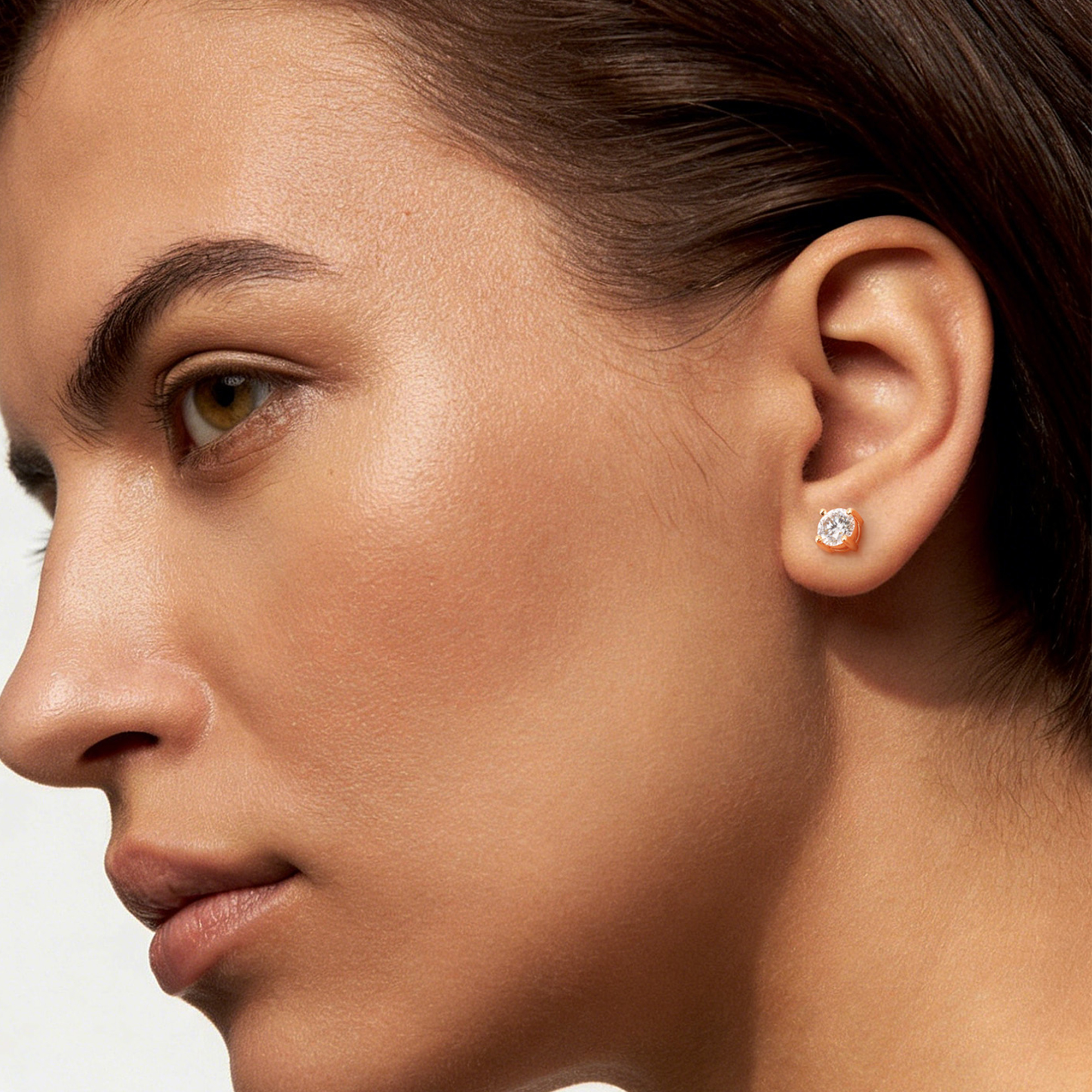 4 Prong Round Moissanite Stud Earrings in Rose Gold for Women-01