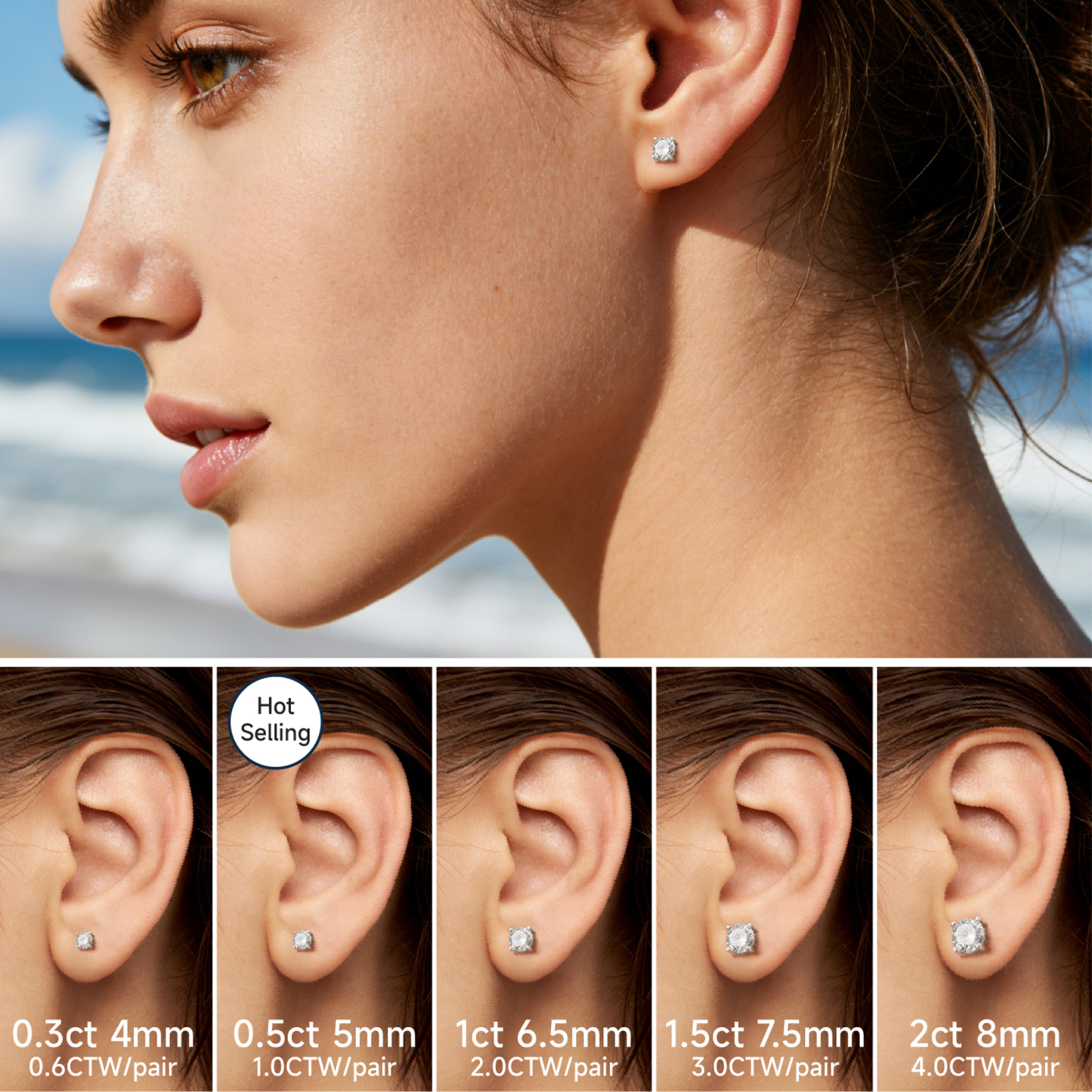 4 Prong Round Moissanite Stud Earrings in White Gold in Multiple Carat Sizes